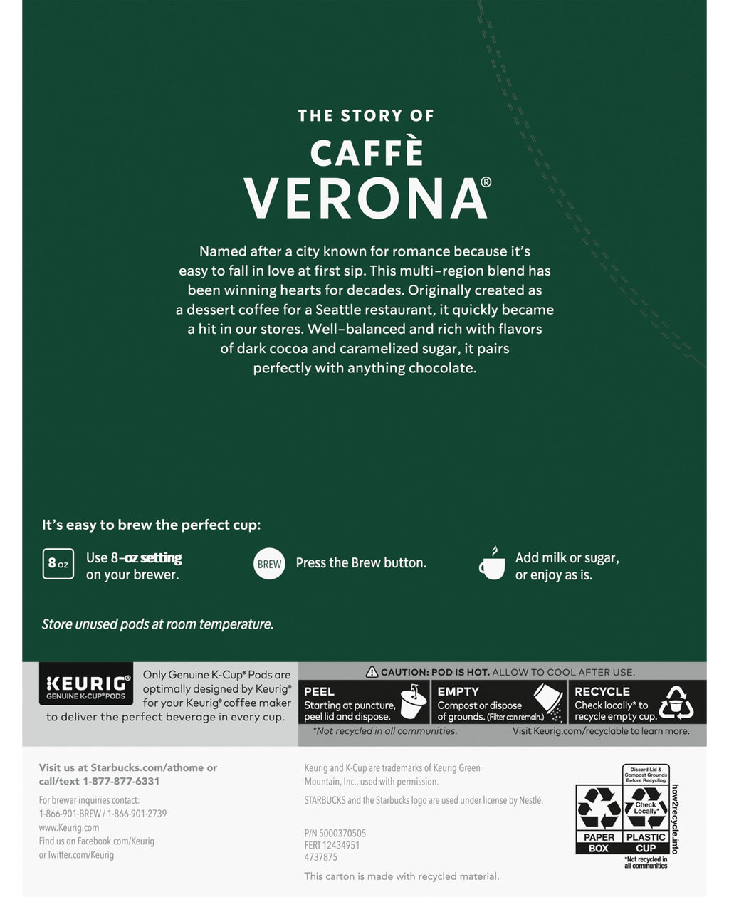 Starbucks Coffee, Caffe Verona Dark K Cup Portion Pack for Keurig Brewers, 24 Count