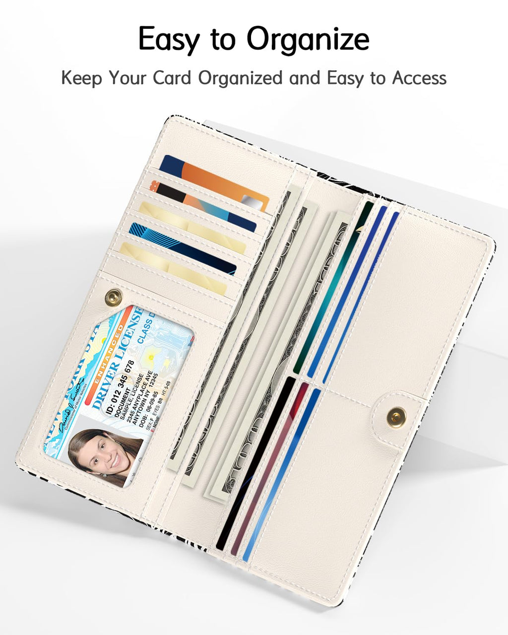 Nipichsha Womens Wallet, RFID Slim Wallets for Women, Thin Ladies Credit Card Holder Purse, Cute Leather Bifold Clutch Billfold with 11 Card Slots & ID Window, Abstract Boho Leaf