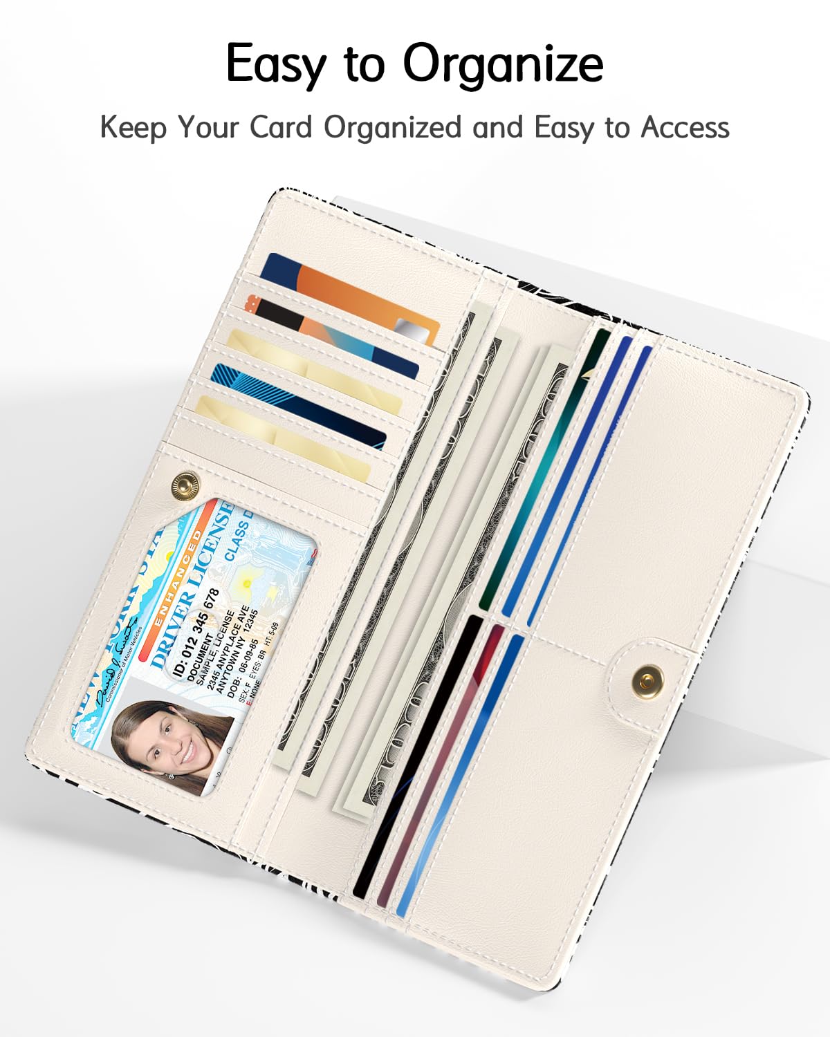 Nipichsha Womens Wallet, RFID Slim Wallets for Women, Thin Ladies Credit Card Holder Purse, Cute Leather Bifold Clutch Billfold with 11 Card Slots & ID Window, Abstract Boho Leaf