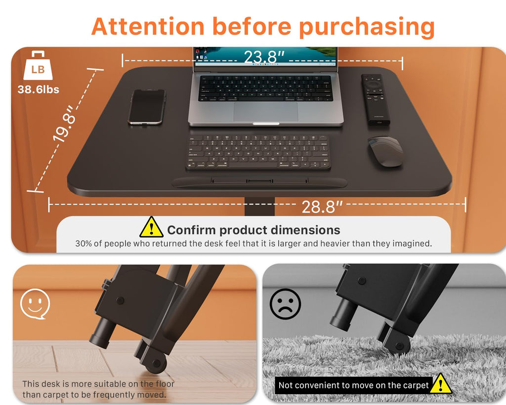 JOY worker Foldable Mobile Standing Desk, Height Adjustable Sit Stand Desk, 90° Tiltable Rolling Laptop Table, Portable Workstation with Non-Slip Mat for Home Office, Holds Up to 22lbs, Black