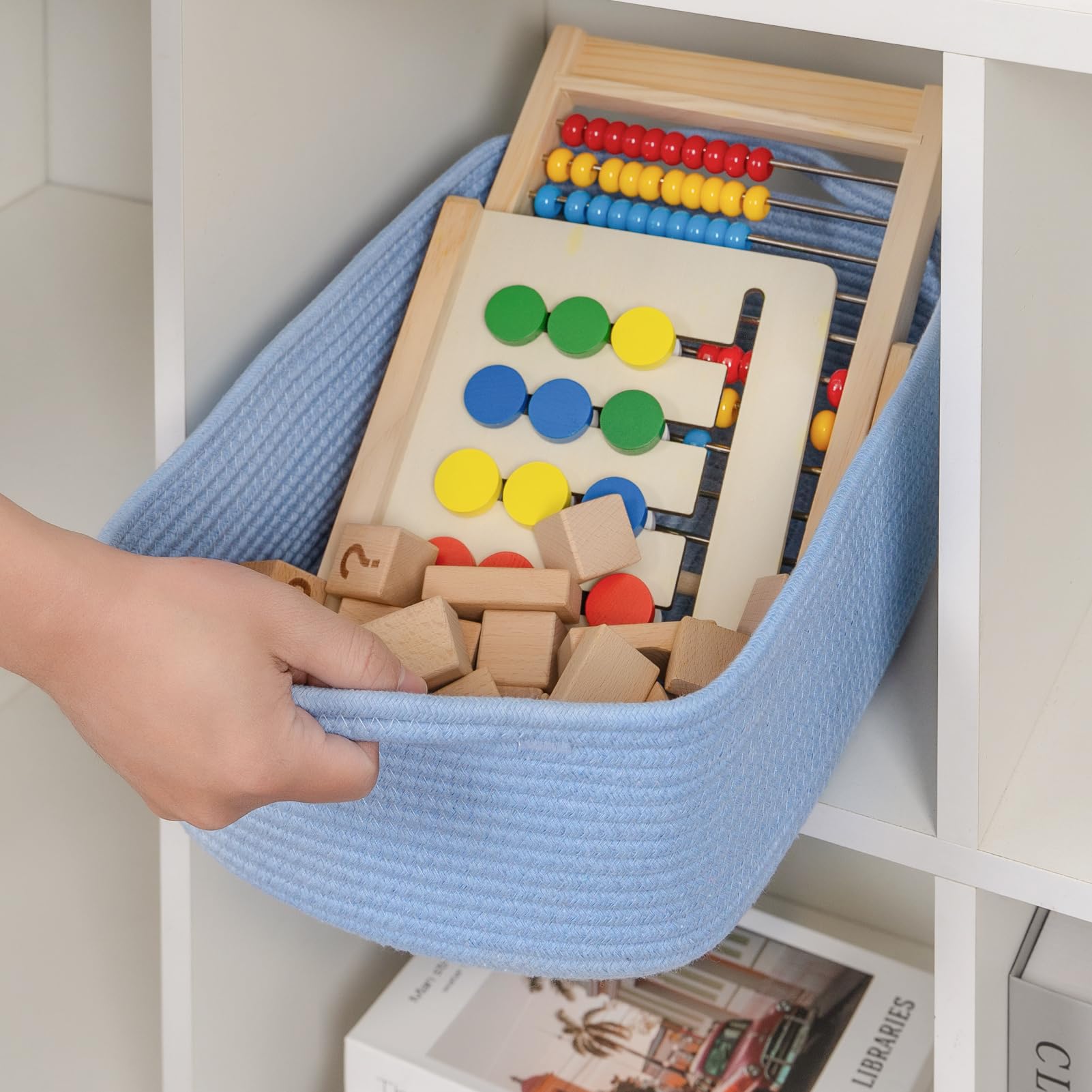 CubesLand Rectangular Cotton Rope Basket, 14x10x5 Inches, Beige, Nursery Storage Bin