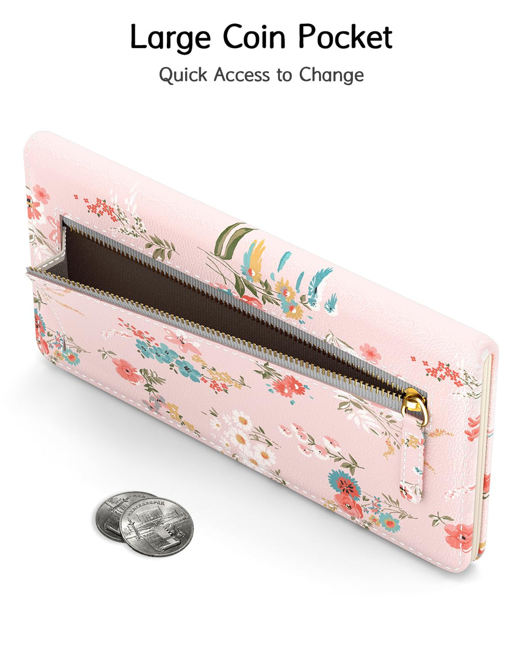 Nipichsha Womens Wallet, RFID Slim Wallets for Women, Thin Ladies Credit Card Holder Purse, Cute Leather Bifold Clutch Billfold with 11 Card Slots & ID Window, Abstract Boho Leaf