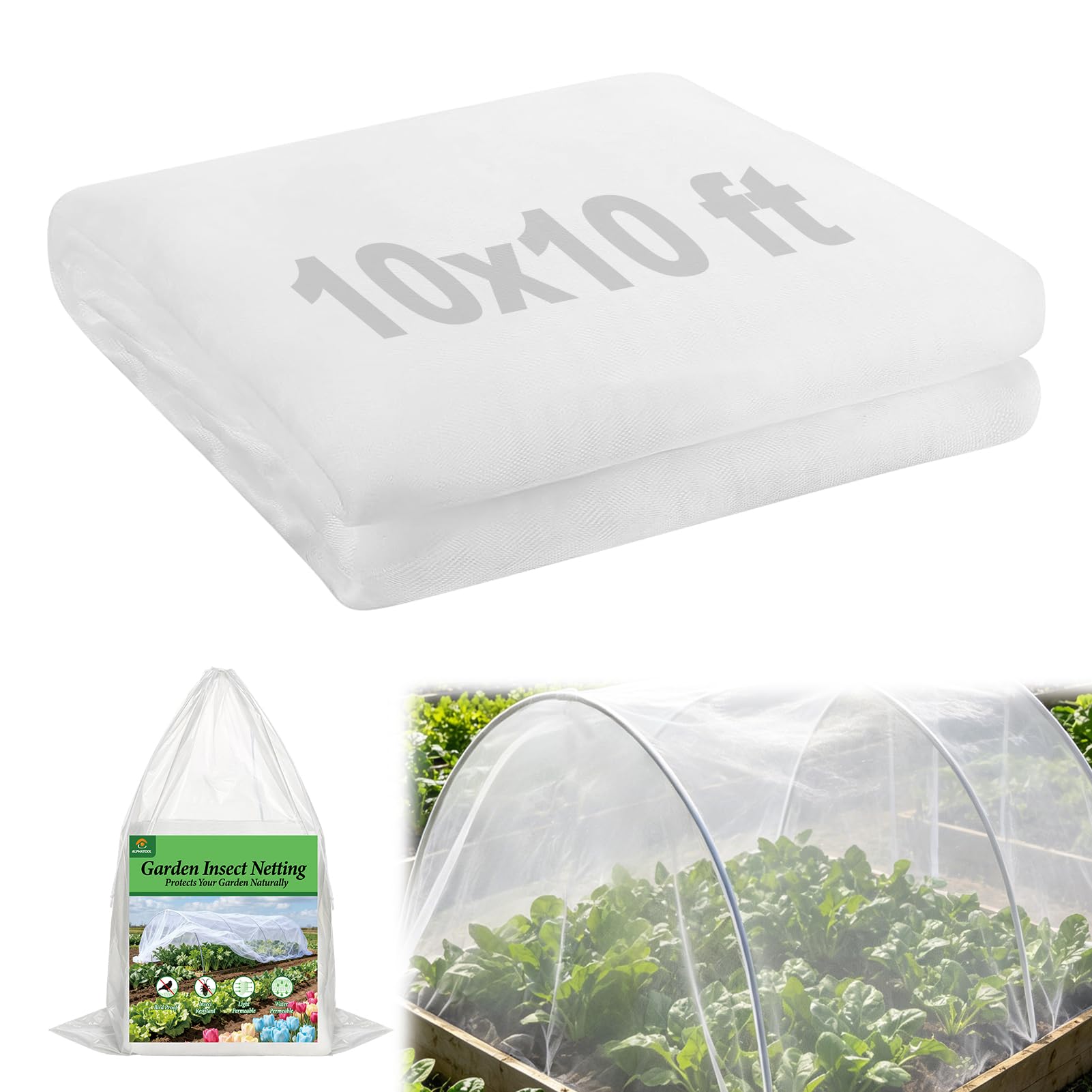 4x10ft Garden Netting - Ultra Fine Mesh Plant Covers to Keep Small Animals Pest Out, Bird Barrier for Protecting Vegetables Fruits Flowers Raised Beds (Without Support Pole)
