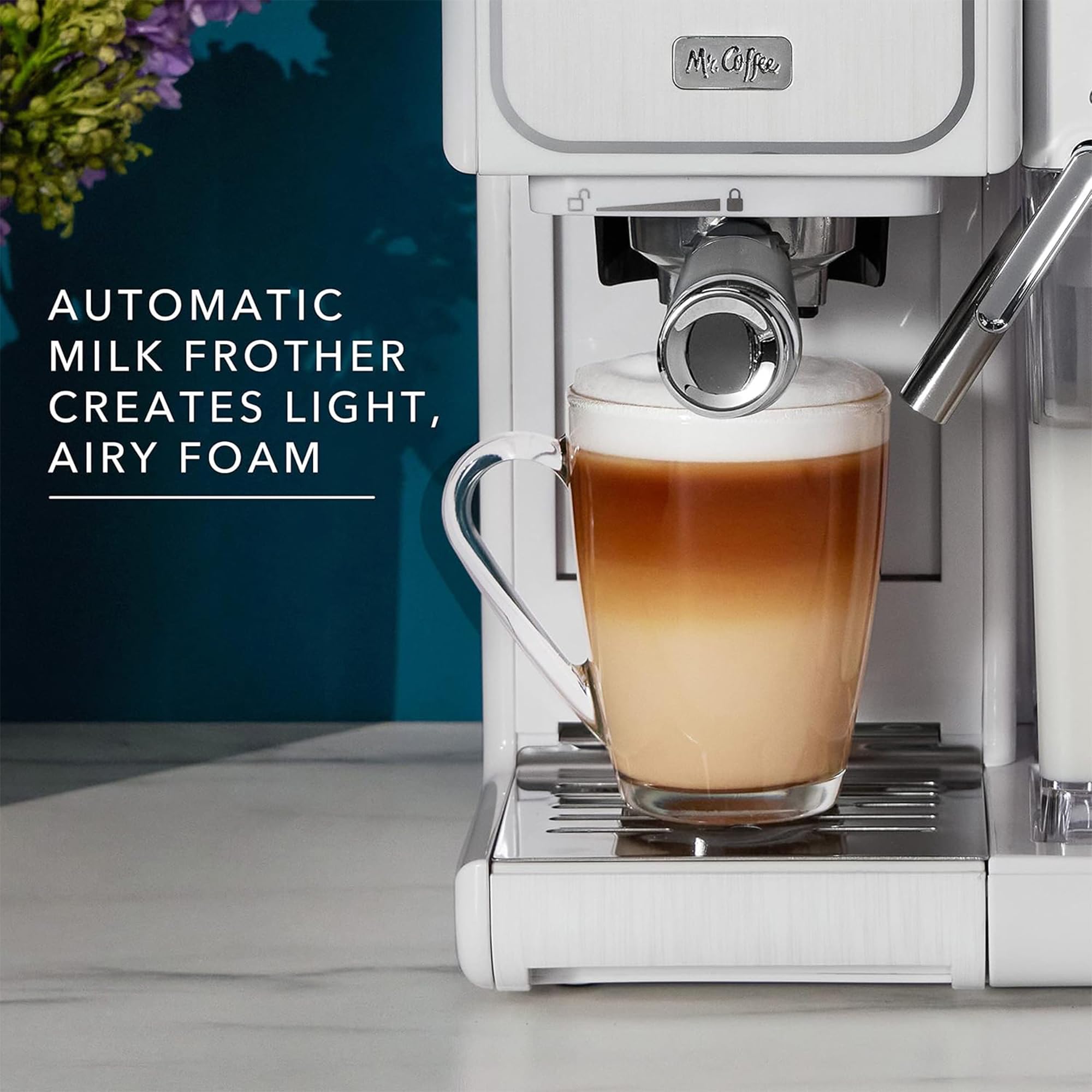 Mr. Coffee One-Touch CoffeeHouse+ Espresso, Cappuccino, and Latte Maker Home Coffee Machine with 19-Bar Italian Pump, and Milk Frother Ideal for Latte, Espresso, and Coffee Lovers