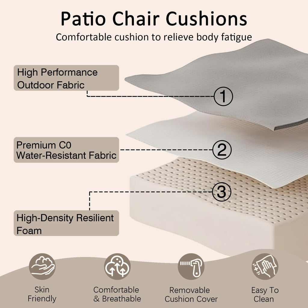 COZYVIDA 5.1" Thick Outdoor Patio Cushions Set of 2, 22"x24"x5.1" Seat, C0 Water-Resistant Breathable Fabric, UV-Resistant 1000+ Hrs, 35D Foam with Recycled Fiber Fill,Beige