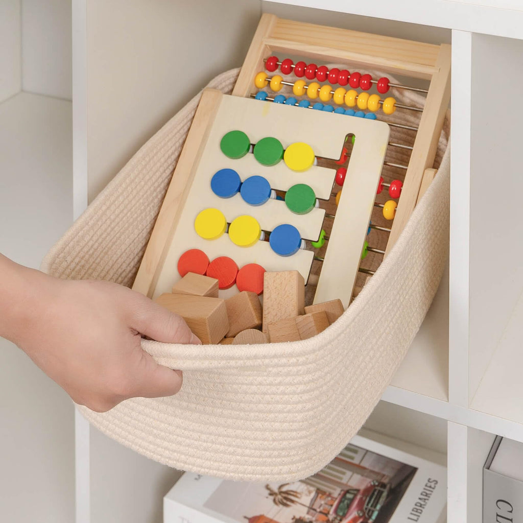 CubesLand Rectangular Cotton Rope Basket, 14x10x5 Inches, Beige, Nursery Storage Bin