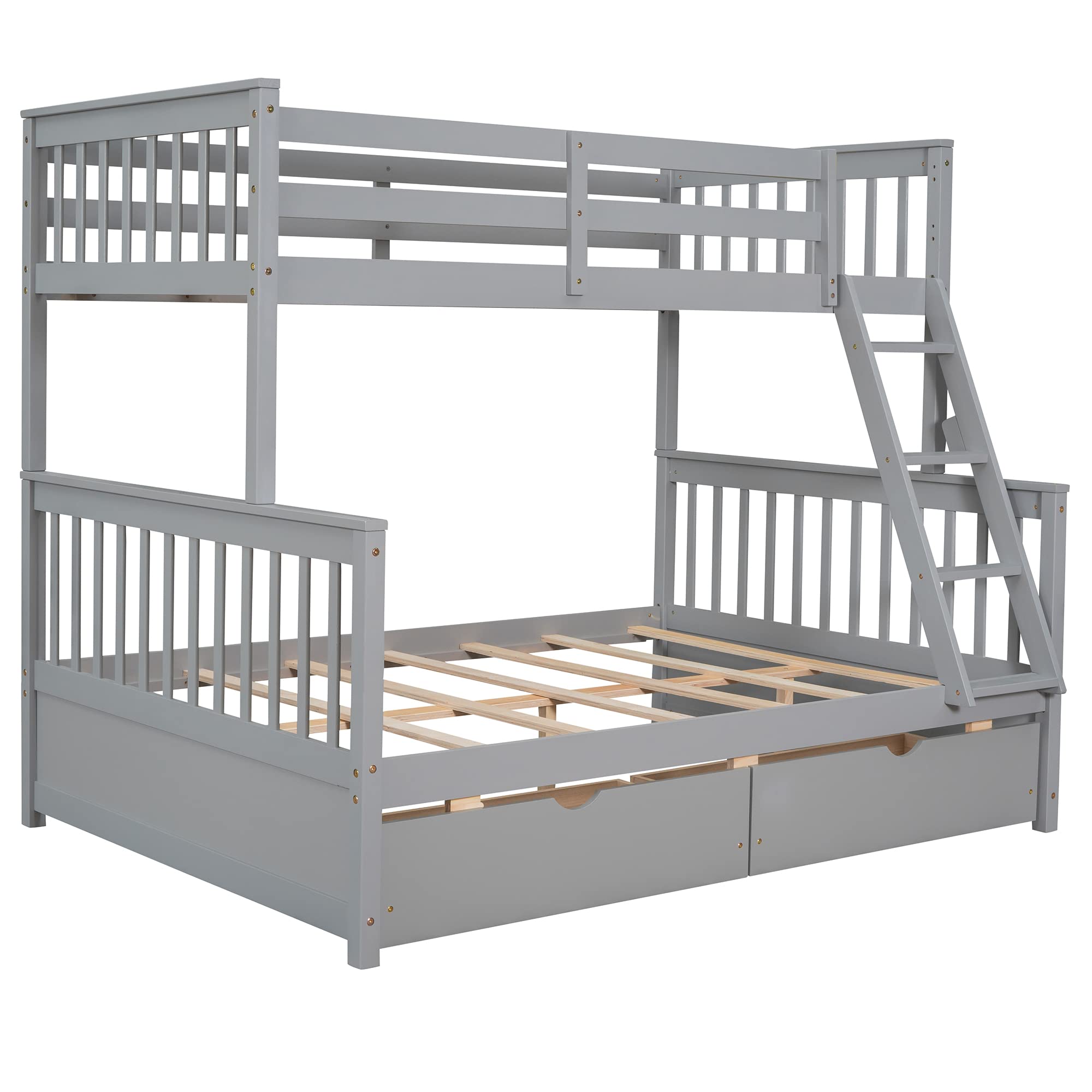 Merax Wood Bunk Bed with Two Drawers,Convertible Wood Bunk Bed with Ladders and Two Storage Drawers,Solid Wood Detachable Bed Frame with Ladders, Twin Over Full Size, Espresso