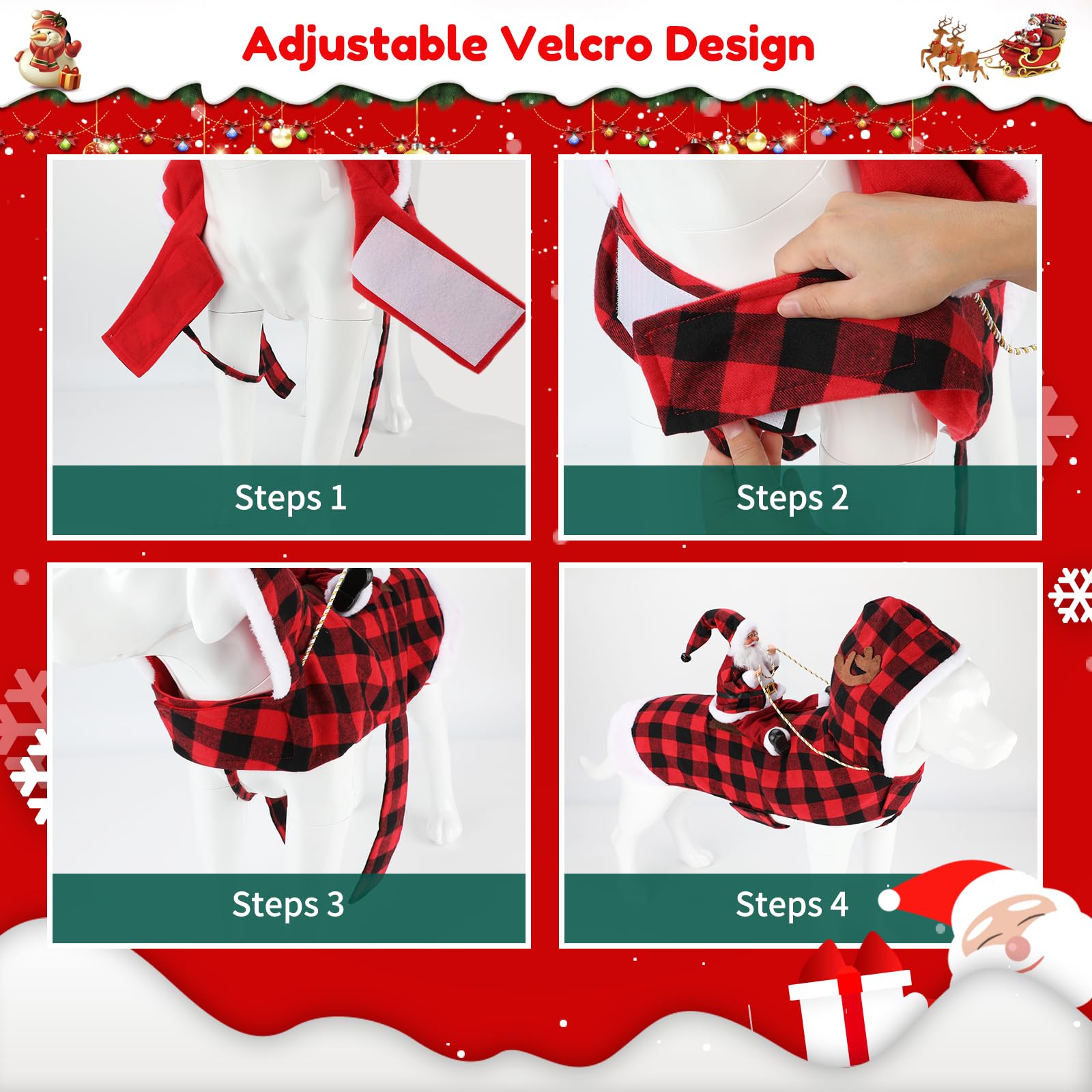 BWOGUE Santa Dog Costume Christmas Pet Clothes Santa Claus Riding Pet Cosplay Costumes Party Dressing up Dogs Cats Outfit for Small Medium Large Dogs Cats