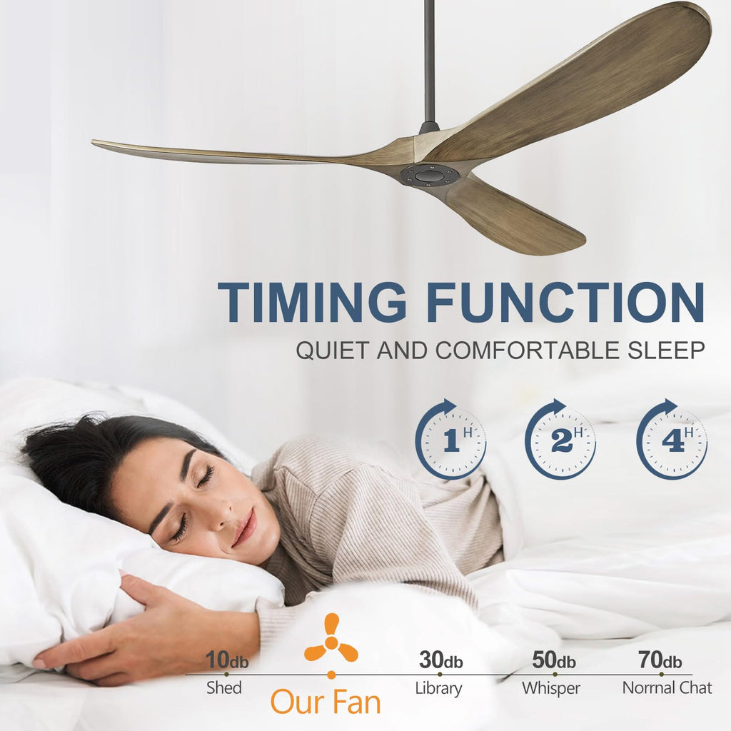 ABZ Ceiling Fans without Lights - 52 Inch Modern Ceiling Fans no Lights with Remote Control, Black 3 Blade Solid Wood Indoor Outdoor Ceiling Fans for Patios Living Room Bedroom