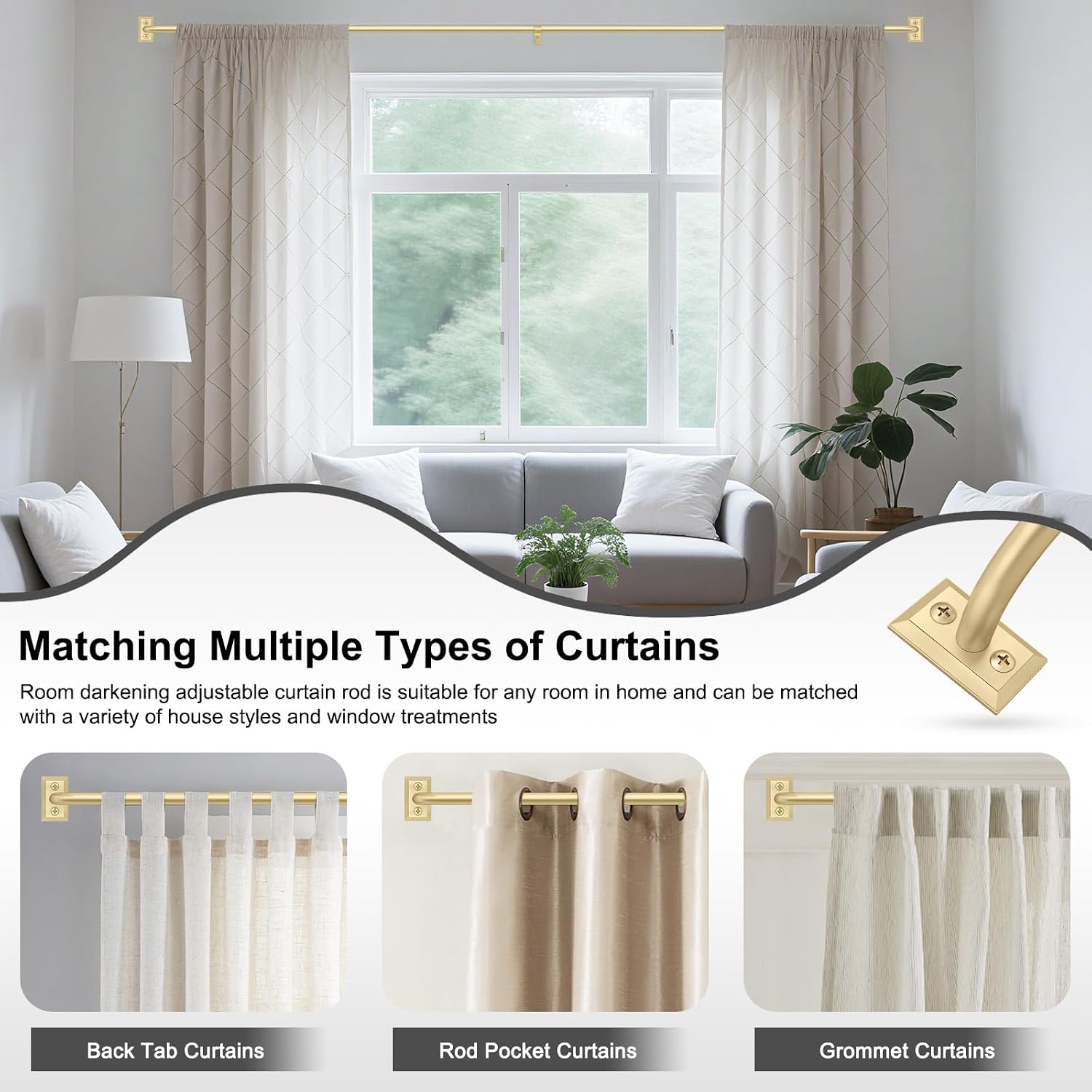 Hei!Dear 2 Pack Blackout Curtain Rod for Windows 28 to 48 inch (2.33-4Ft), Wrap Around Room Darkening Curtain Rods, 5/8" Samll Adjustable Modern Decorative Window rod,Gold