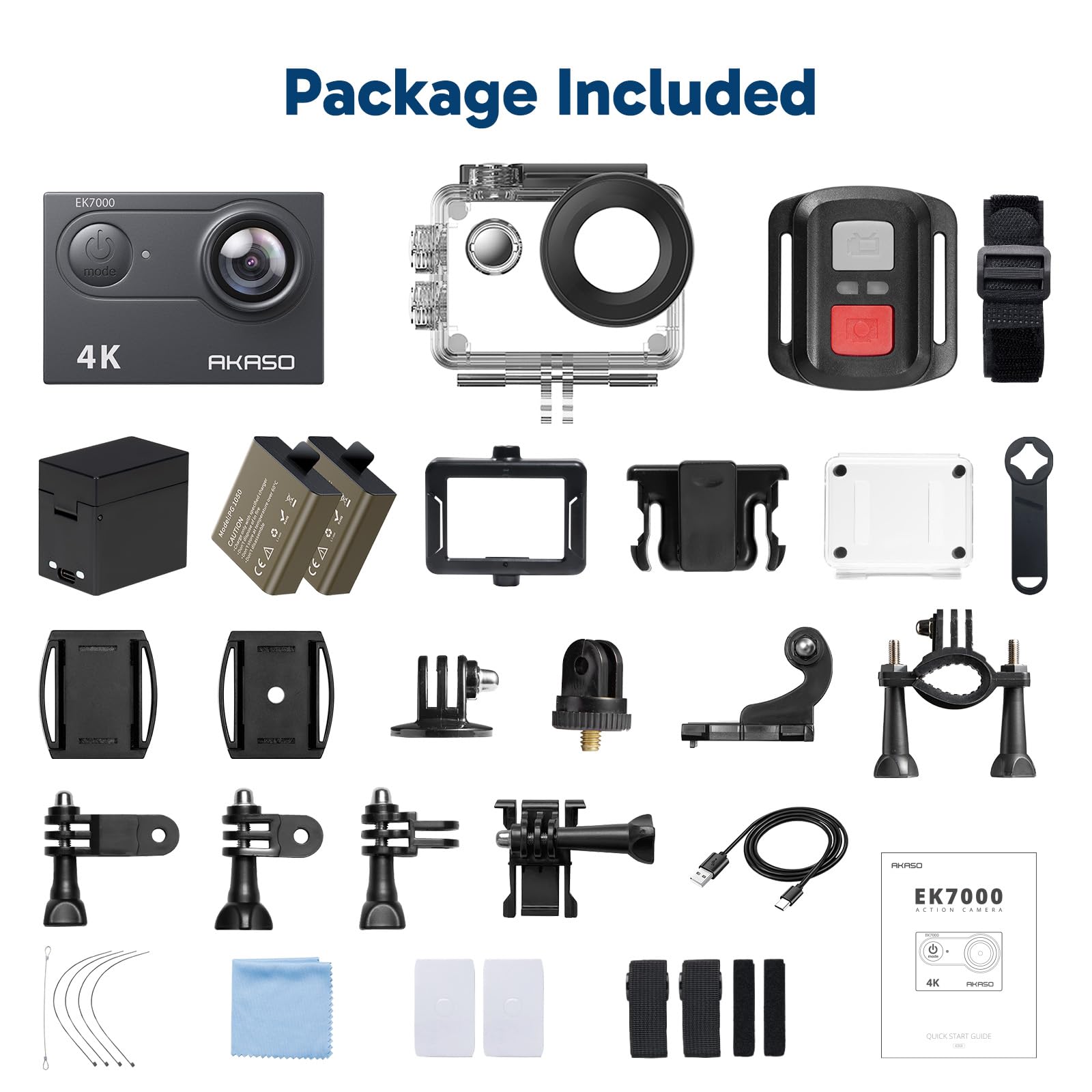 AKASO EK7000 4K30FPS 20MP WiFi Action Camera with EIS Ultra HD 131FT Waterproof Underwater Camera Remote Control 4X Zoom Support External Microphone Black