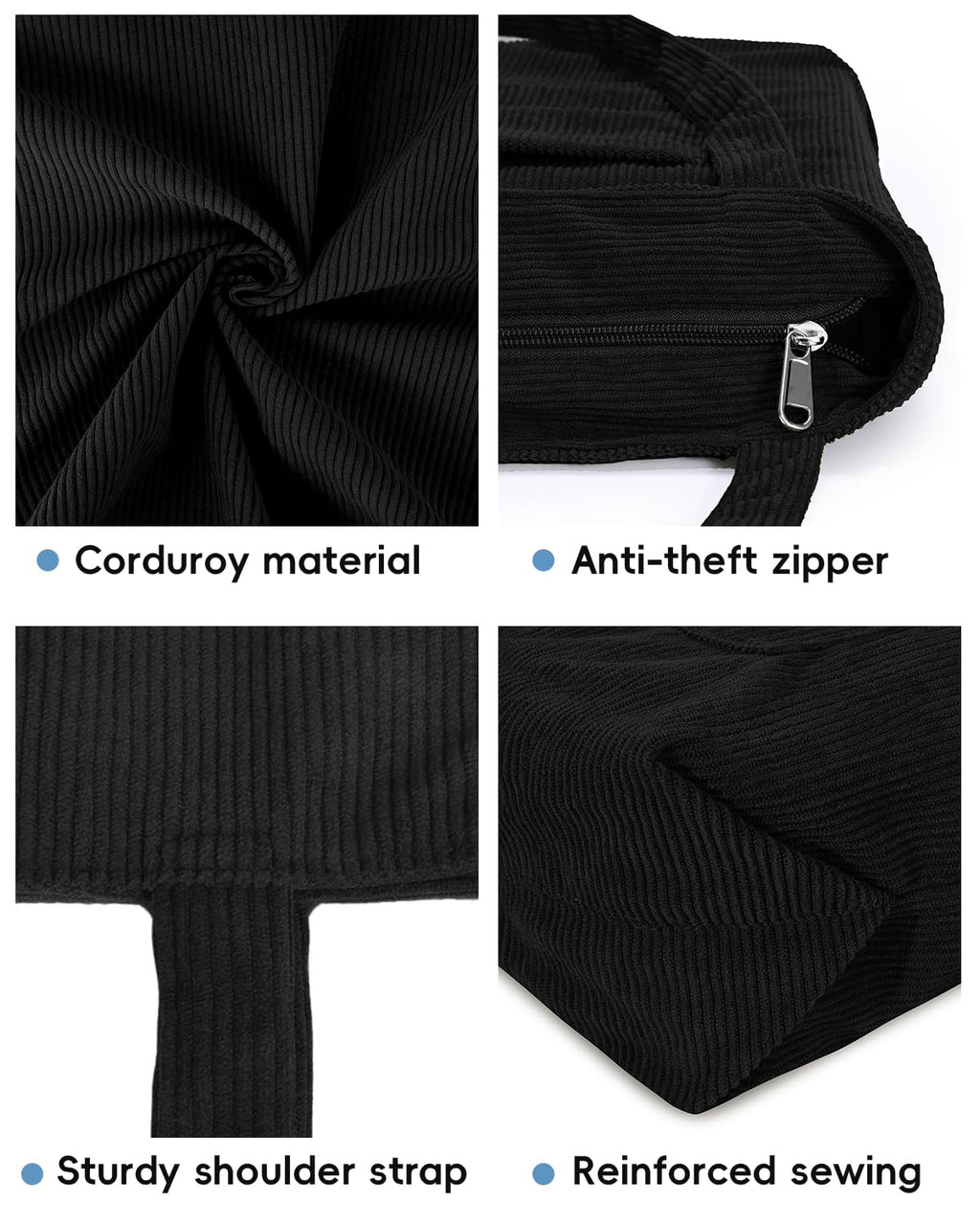 Iioscre Corduroy Tote Bag for Women,Hobo HandBags with Zipper,Large Capacity Casual Shoulder Handbags with Inner Pockets