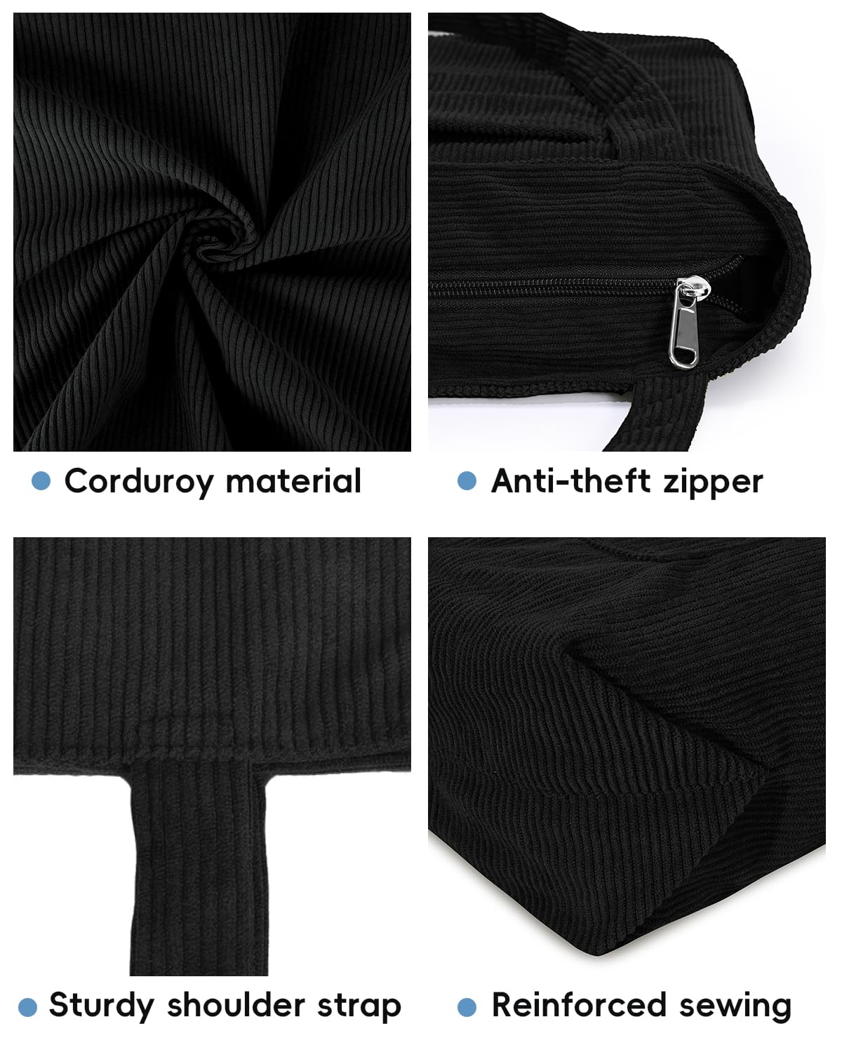 Iioscre Corduroy Tote Bag for Women,Hobo HandBags with Zipper,Large Capacity Casual Shoulder Handbags with Inner Pockets