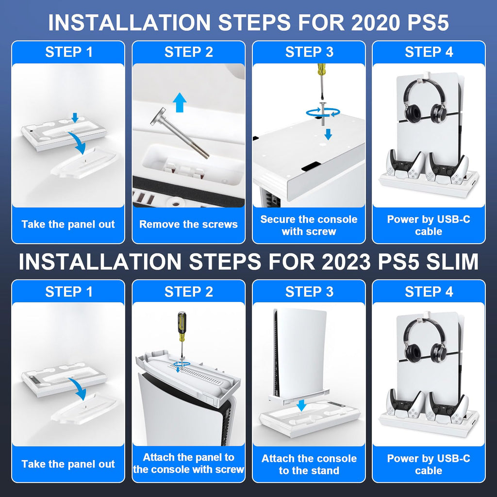 PS5 / PS5 Slim Cooling Station with Dual Controller Charging Station, PS 5 Cooling Stand for PlayStation 5 Console, Headset Holder/ PS 5 Cooling Fan/4 USB Hub All in One Accessories Organizer, Black