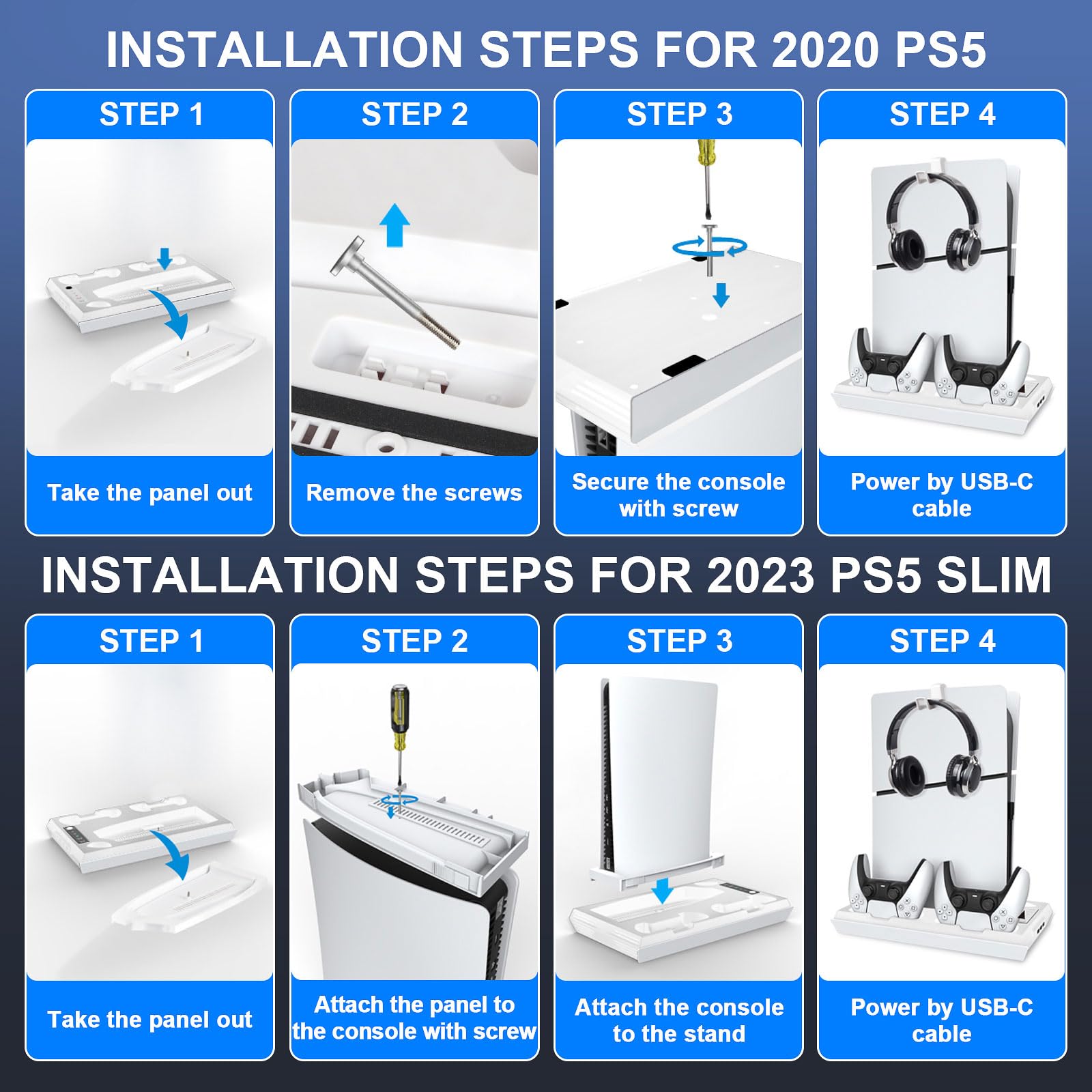 PS5 / PS5 Slim Cooling Station with Dual Controller Charging Station, PS 5 Cooling Stand for PlayStation 5 Console, Headset Holder/ PS 5 Cooling Fan/4 USB Hub All in One Accessories Organizer, Black