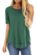 JomeDesign Summer Tops for Women Short Sleeve Side Split Casual Loose Tunic Top