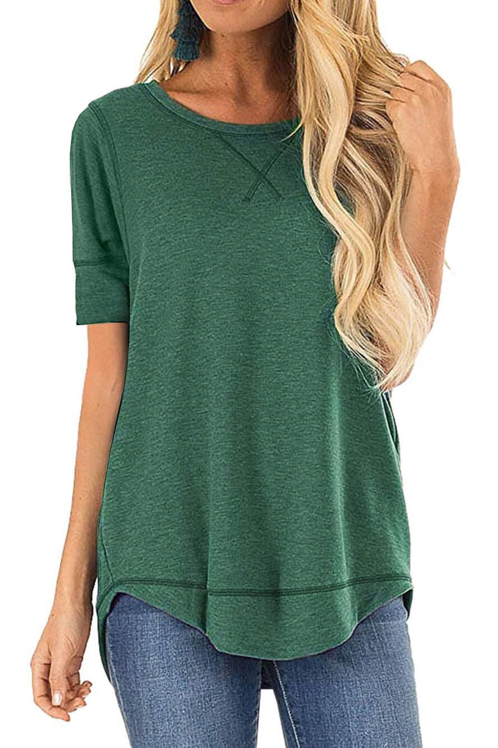 JomeDesign Summer Tops for Women Short Sleeve Side Split Casual Loose Tunic Top