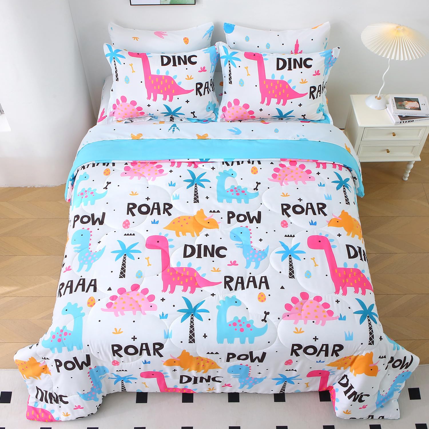 Wajade 7 Piece Blue Bow Comforter Set for Girls Kids Twin Size Bedding Set with Sheet and 2 Pillowcases 2 Pillow Shams Cute Girls Bed in a Bag as Birthday Choice