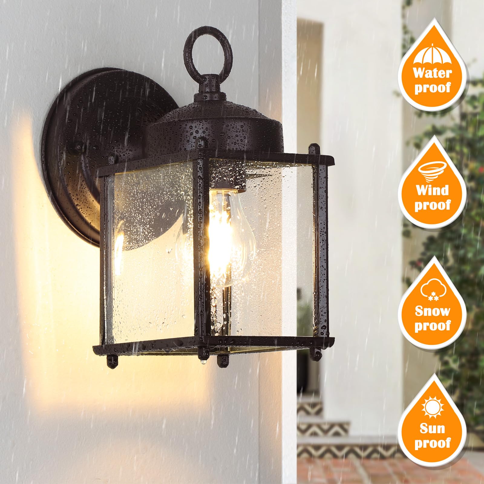MATAMEYE Outdoor Wall Lantern, Exterior Dark Chocolate Waterproof Wall Sconce Lighting Fixture, Front Door Wall Lamp with Clear Beveled Glass, 2 Pack