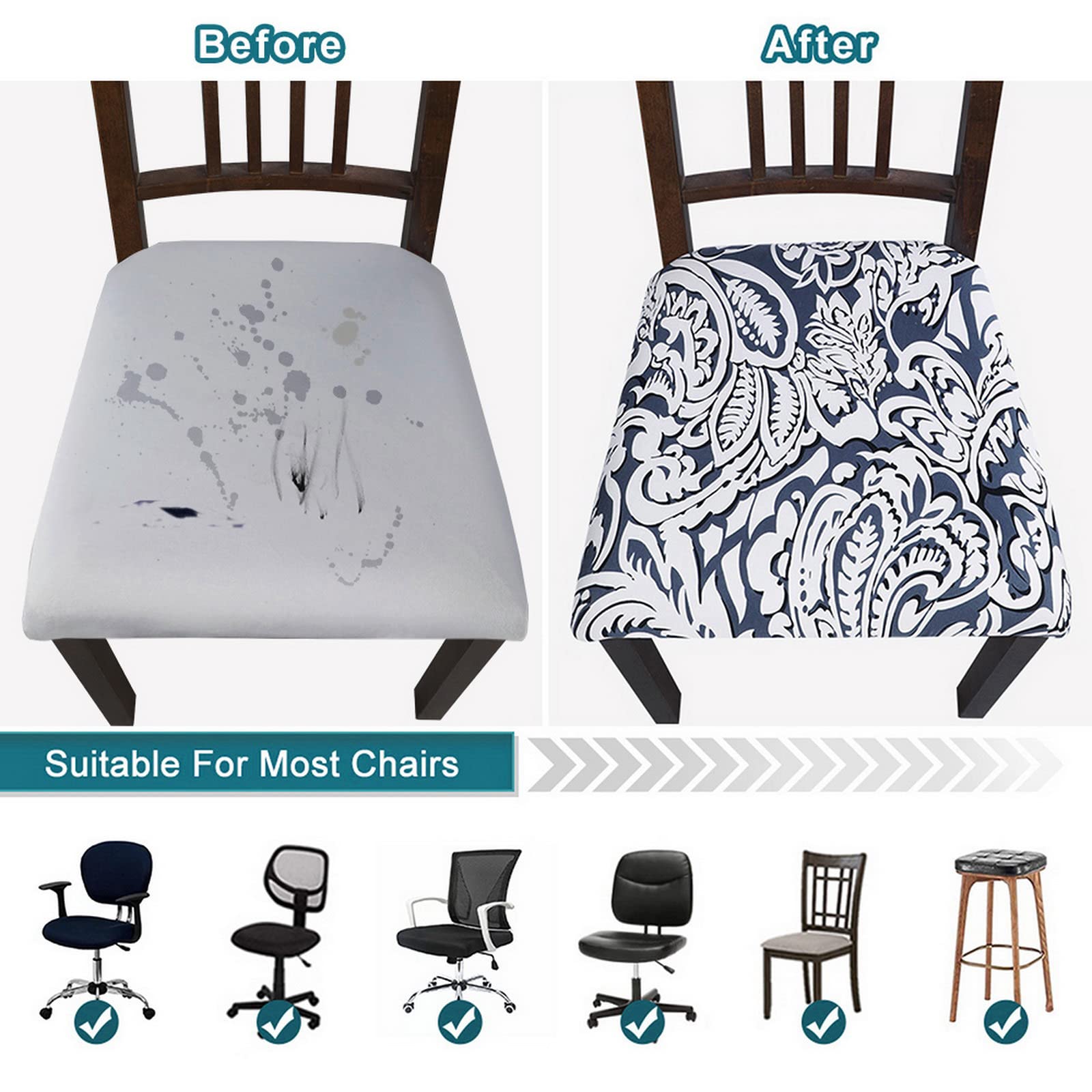 SearchI Seat Covers for Dining Room Chairs Stretch Printed Chair Seat Covers Set of 2, Removable Washable Upholstered Chair Seat Protector Cushion Slipcovers for Kitchen, Office(Ball Flower)
