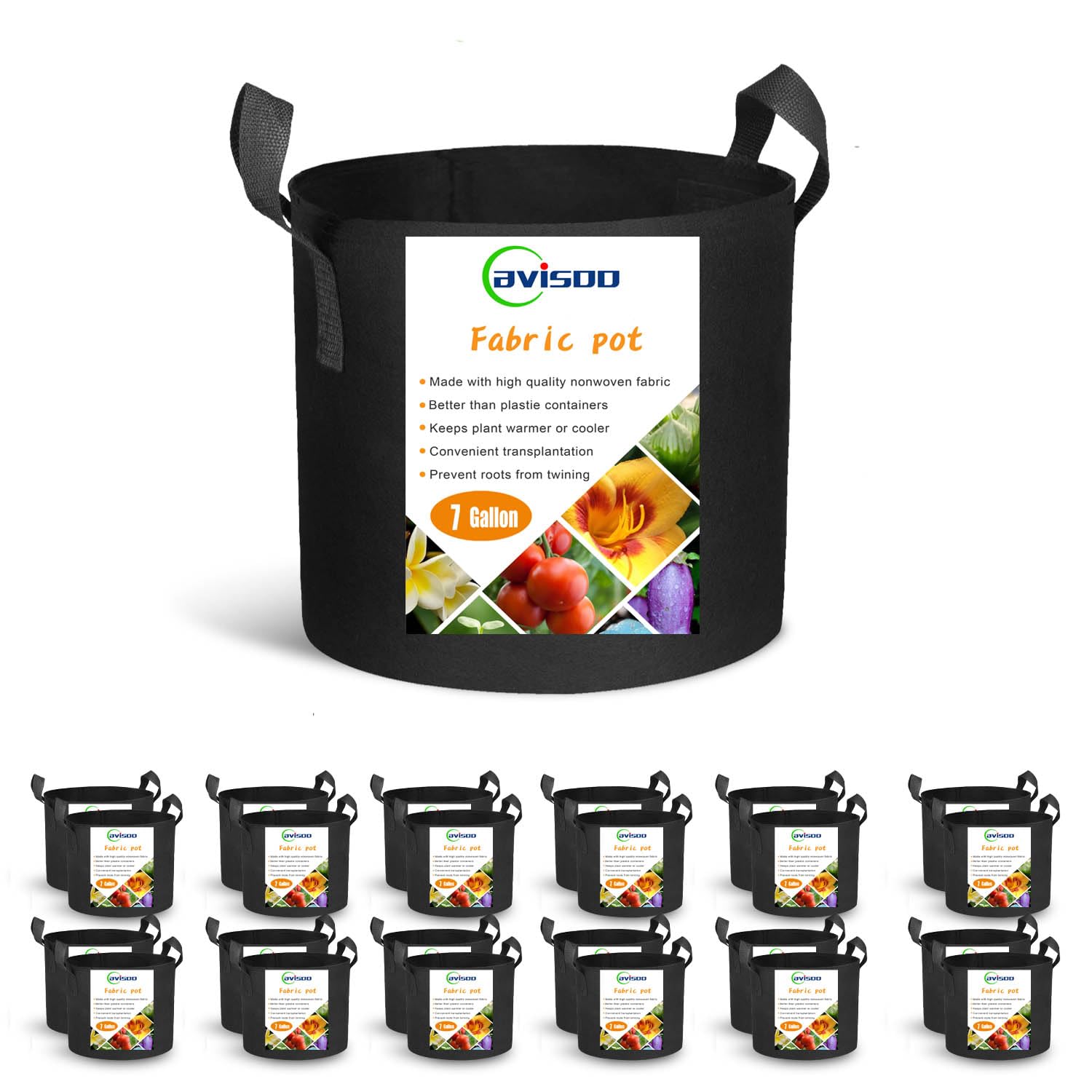 Cavisoo 24-Pack 3 Gallon Grow Bags, Heavy Duty Thickened Non-Woven Plant Fabric Pots with Reinforced Handles