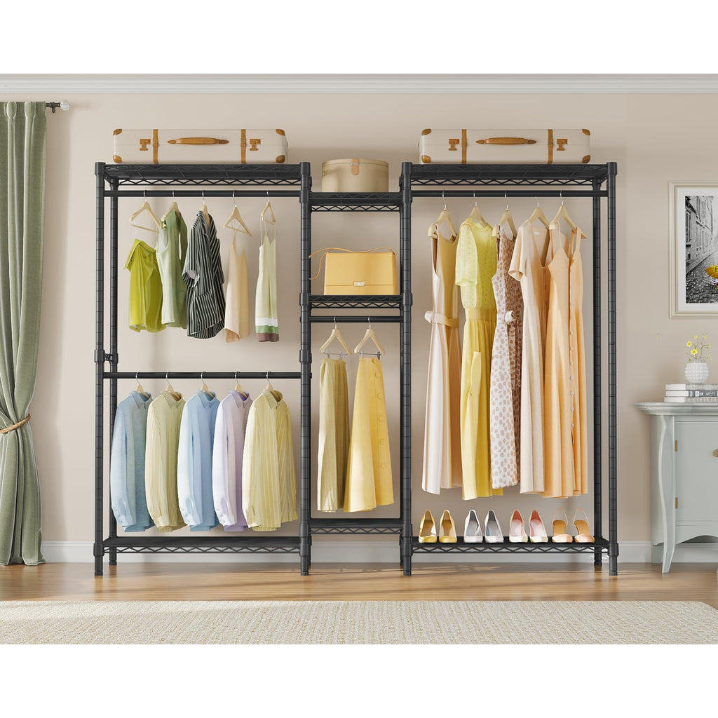 VIPEK Classic V6 Heavy Duty Clothes Rack, 7-Tier Garment Rack with Adjustable Shelves, Portable Closet Organizer with 4 Hanging Rods, Space-Saving, 850lbs Capacity, 68.9" L x 15.7" W x 76.4" H, Black