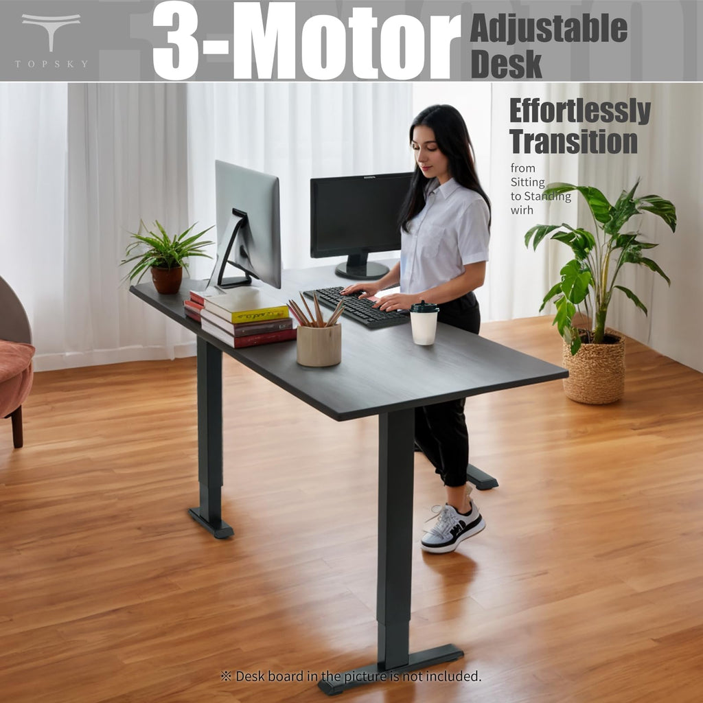 TOPSKY Dual Motor Height Adjustable L-Shaped Desk Frame, 270 lbs Capacity, Supports Multiple Monitors, Black 3-Leg Standing/Sitting Base for Home & Office, DF03.02 (Frame Only)