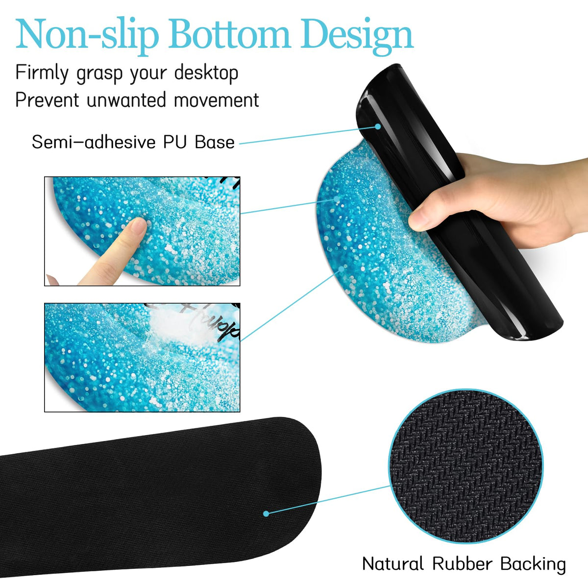 Black Striped Ergonomic Large Desk Mat Set with Wrist Rest
