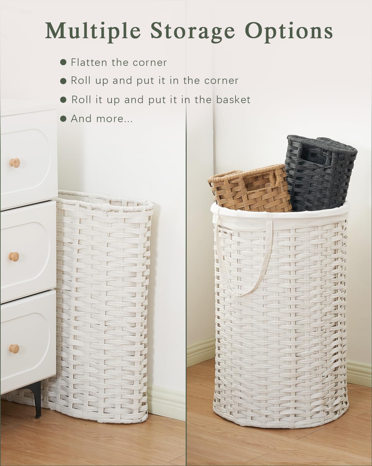 SETVSON Laundry Hamper with Lid Laundry Basket with Lid 19.0 Gal (72 L) Round Wicker Laundry Basket Handwoven Rattan Basket with Lid Removable Bag 2 Mesh Bags Handles for Living Room Bathroom Black