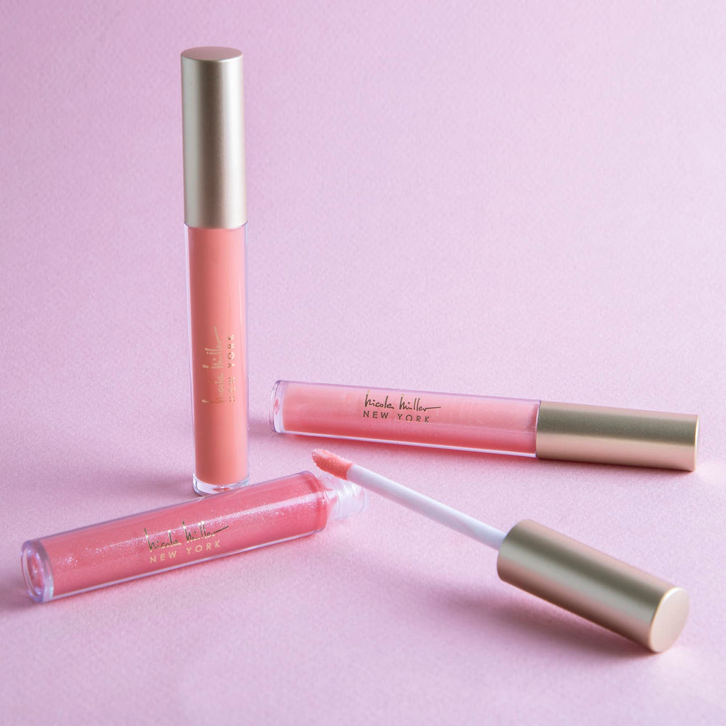 Nicole Miller Lip Gloss Collection Shimmery Glosses for Women and Girls Long Lasting Color Set with Rich Varied Colors, Flowery Pink, 10 Count (Pack of 1)