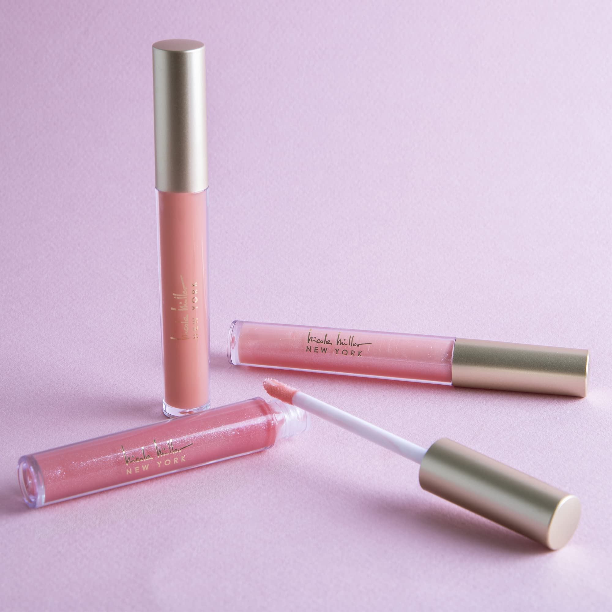 Nicole Miller Lip Gloss Collection Shimmery Glosses for Women and Girls Long Lasting Color Set with Rich Varied Colors, Flowery Pink, 10 Count (Pack of 1)