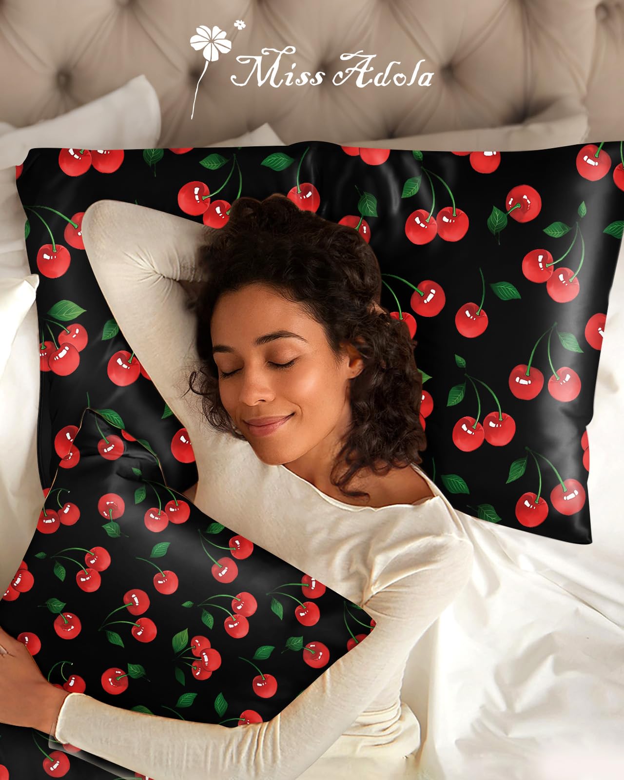 Miss Adola 2 Pack Mulberry Silk Pillowcase for Hair and Skin - Standard Size 20 x 26 Inches with Hidden Zipper Beige Flower 19 Momme Soft Sleeping Silk Pillow Case for Women, Moms