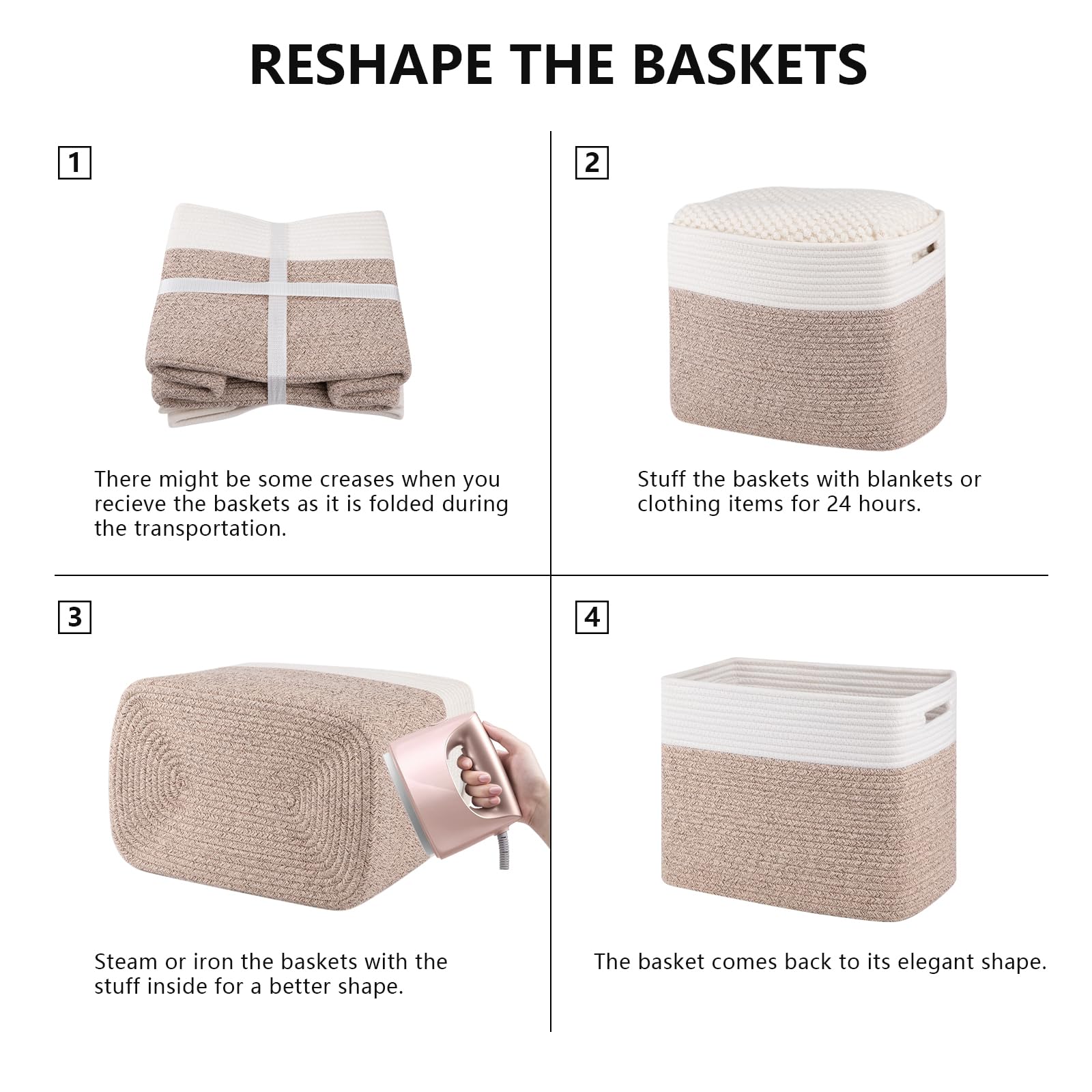 OIAHOMY Storage baskets for Shelf, Toy Storage Basket, Collapsible Storage Bins, Blanket Basket Living Room, Closet Storage for Bedroom, 15 x 9.8 x 11.8 Inches-Pack of 2-Brown, FSB-H-P-02