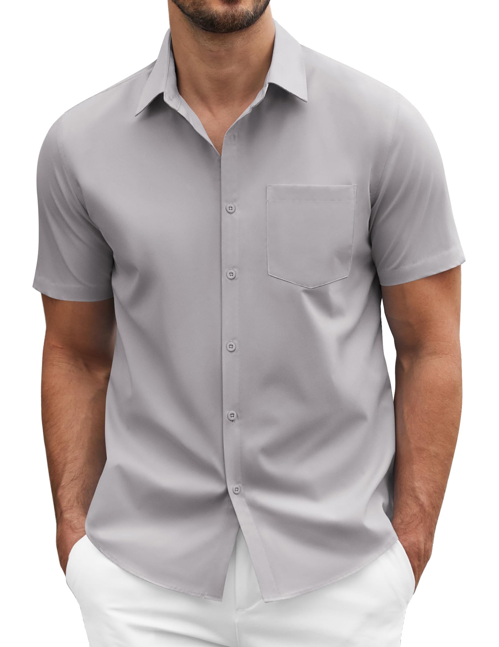 COOFANDY Men's Short Sleeve Casual Button Down Shirt Business Untucked Dress Shirts with Pocket