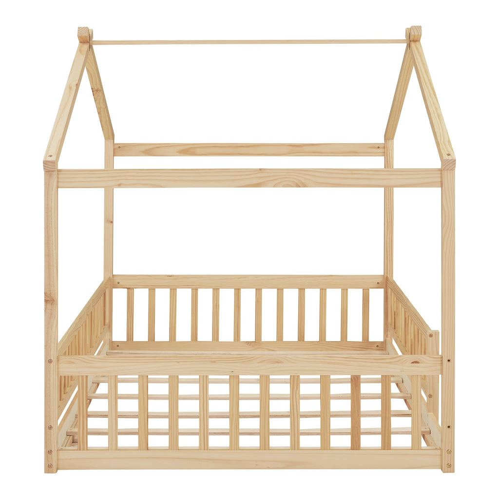 Merax Twin Size Wooden House Bed with Two Drawers, Wood Bed Frame with Roof for Kids, Teens, Boys or Girls, Grey