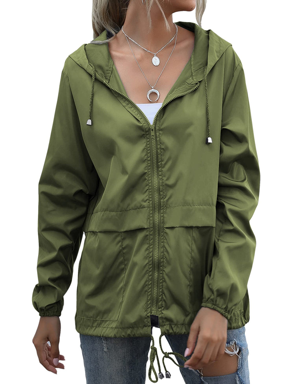 Women's Raincoats Lightweight Waterproof Windproof Adjustable Windbreaker Rain Jackets Hooded with Pockets S-XXL