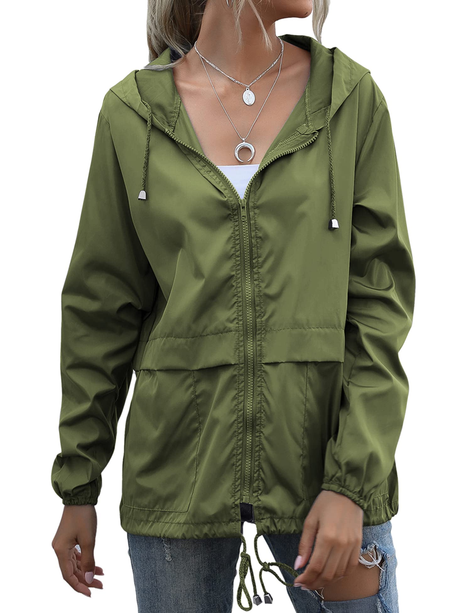 Women's Raincoats Lightweight Waterproof Windproof Adjustable Windbreaker Rain Jackets Hooded with Pockets S-XXL