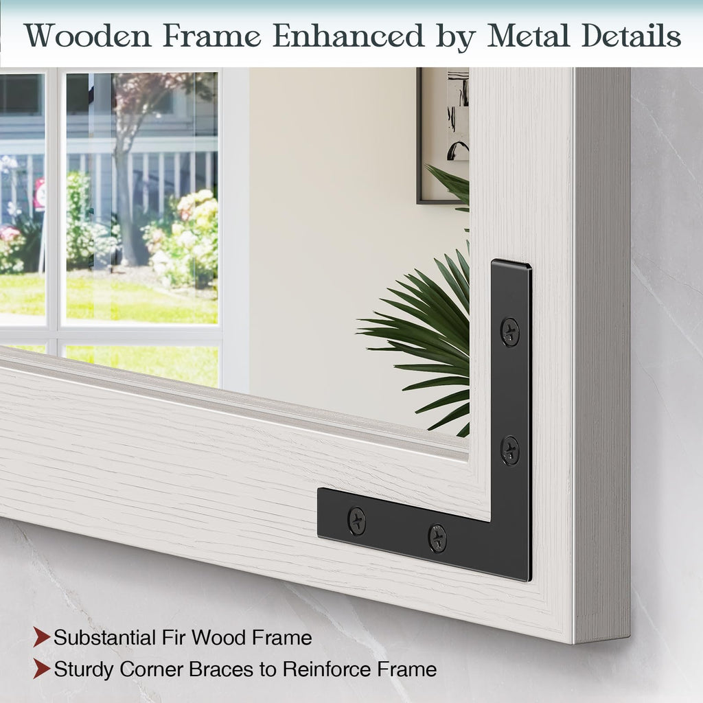 Farmhouse Mirror 41x26 Inch, Black Rustic Bathroom Mirror, Vanity Wood Framed Rectangular Wall Decorative Mirrors for Entryway, Living Room, Bedroom