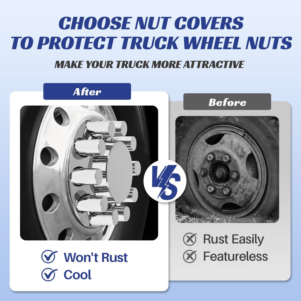 20Pcs Semi Trucks Lug Nut Covers Chrome, 32/33mm Lug Nut Covers ABS Plastic Anti-Rust Screw-on Wheel Nut Caps with Installation Tool, Truck Nuts for Semi Trucks Trailer