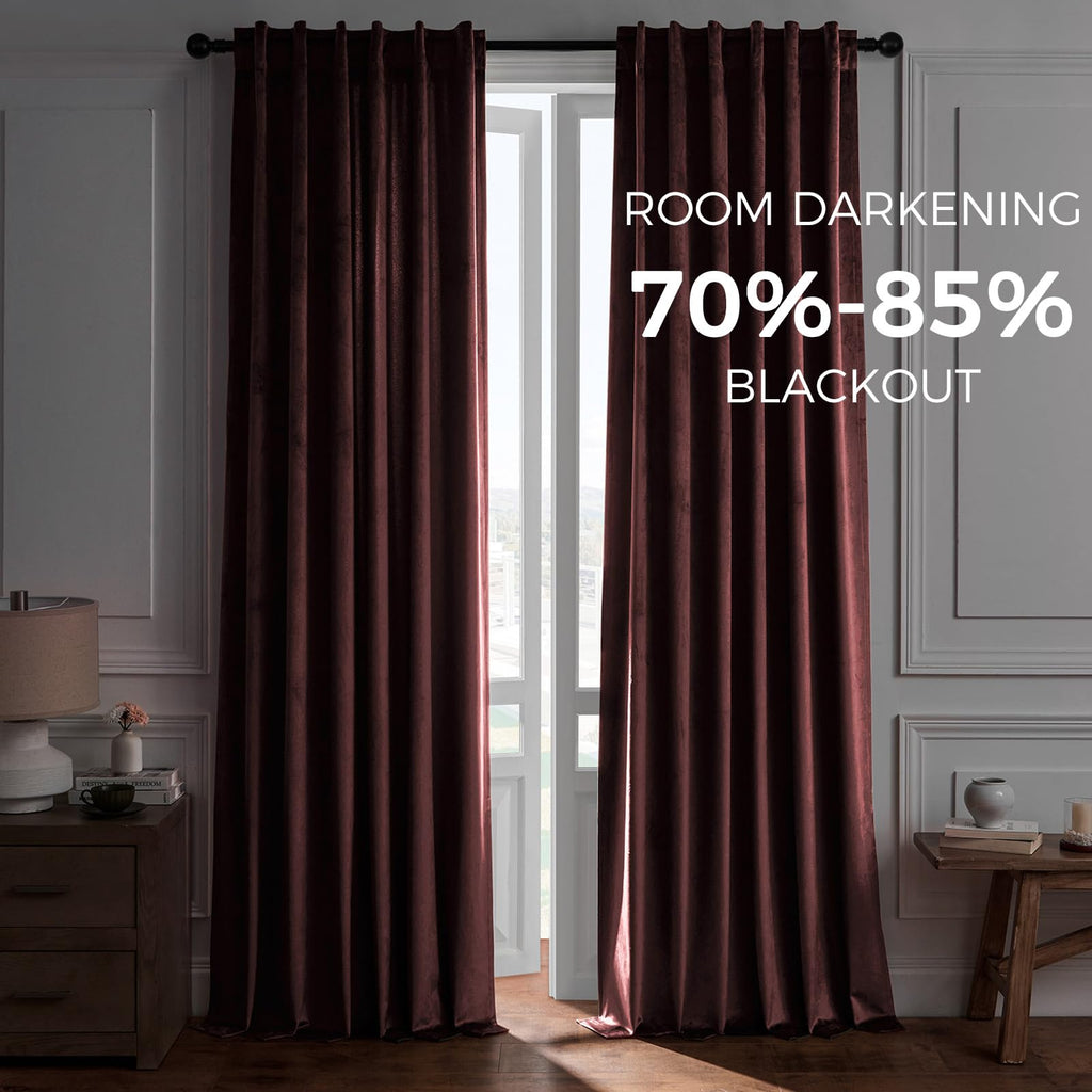 Topfinel Dusty Rose Velvet Blackout Curtains 84 Inch Long,Room Darkening Thermal Insulated Spring Drapes for Bedroom,Rod Pocket Back Tab Window Treatment for Living Room,2 Panels Burg