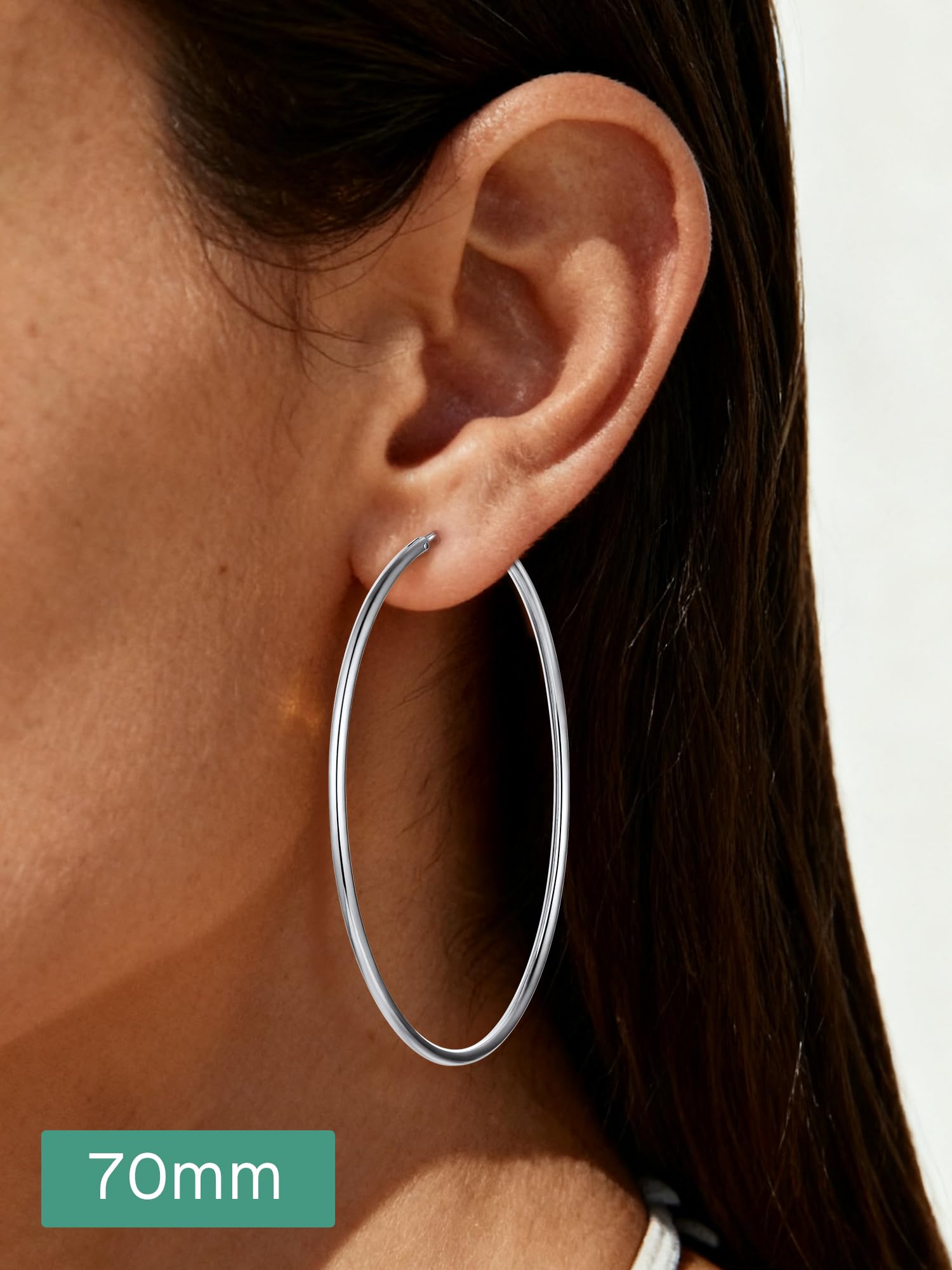ChicSilver 925 Sterling Silver Hoop Earrings for Women Hypoallergenic, Lightweight Large Gold Plated Silver Hoop Earrings, Endless Hoops Earring 20/30/40/50/60/70MM