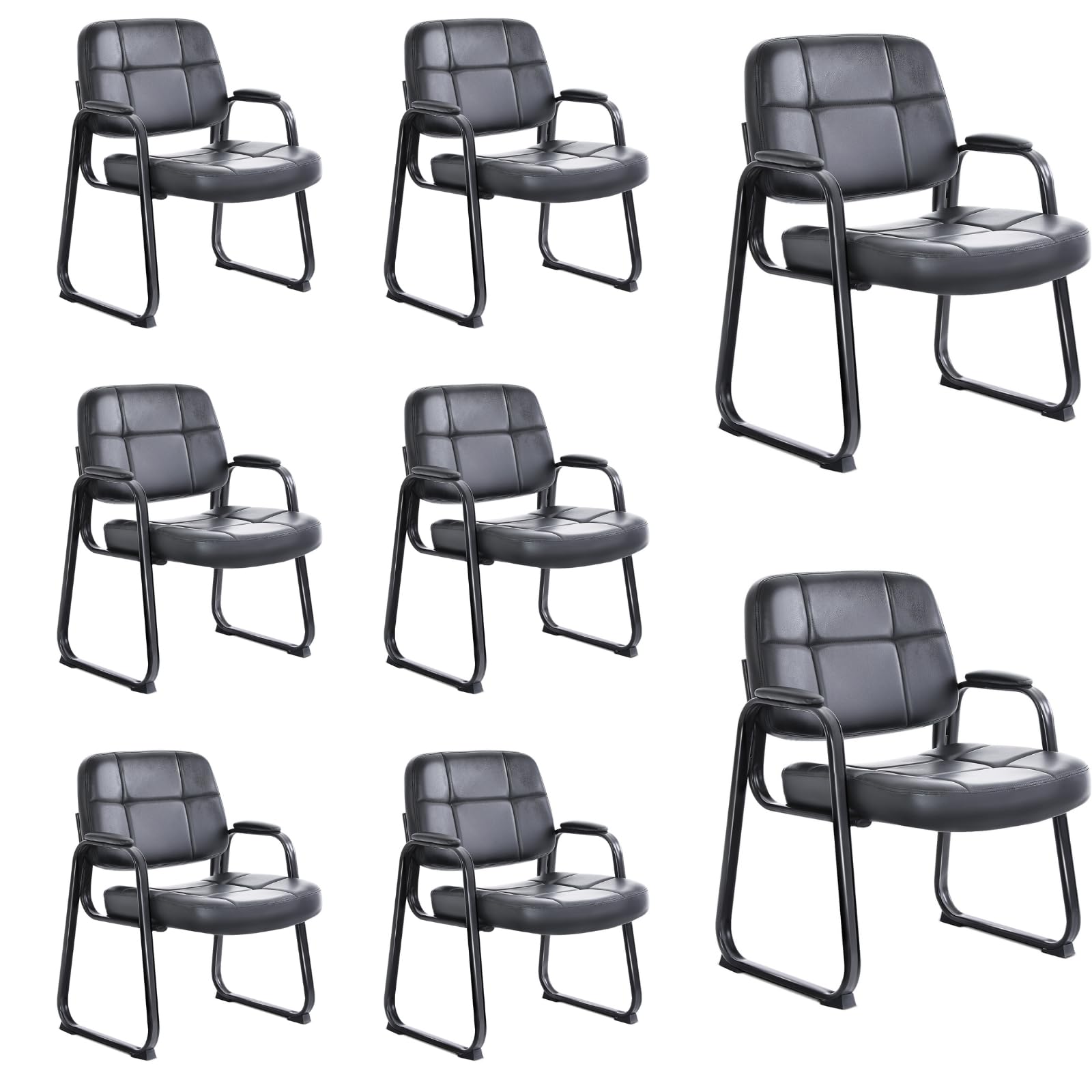 CLATINA Big & Tall 500 lbs Leather Office Reception Chair No Wheels with Padded Arms, Waiting Room Guest Chair for Elderly Home Desk Conference Room Lobby Side Salon Clinic, Black