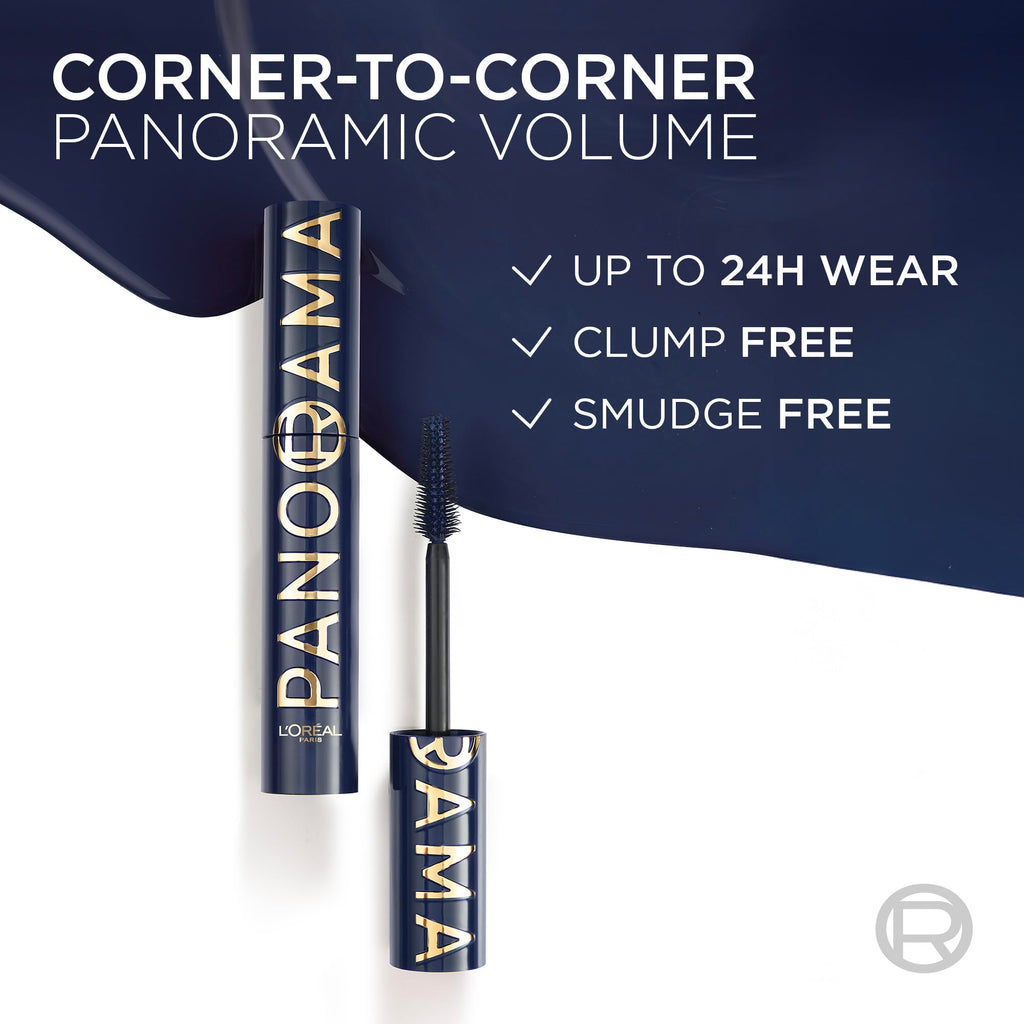 L'Oreal Paris Voluminous Panorama Mascara, Volumizing and Lengthening Formula, Longwear, Smudge-Resistant and Washable, All Night Black Mascara, 0.33 Fl Oz