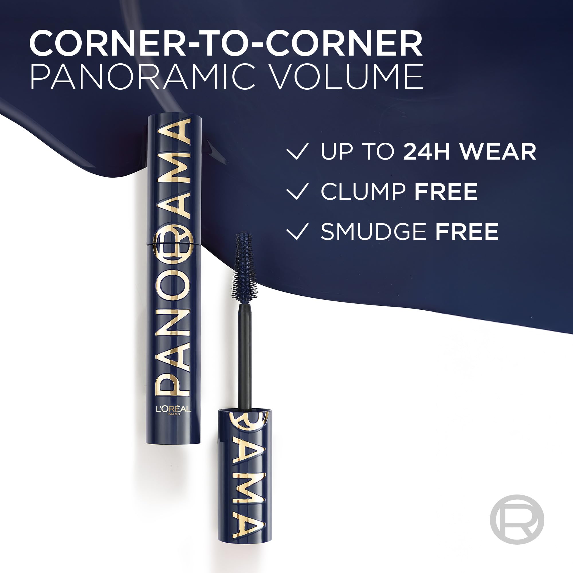 L'Oreal Paris Voluminous Panorama Mascara, Volumizing and Lengthening Formula, Longwear, Smudge-Resistant and Washable, All Night Black Mascara, 0.33 Fl Oz