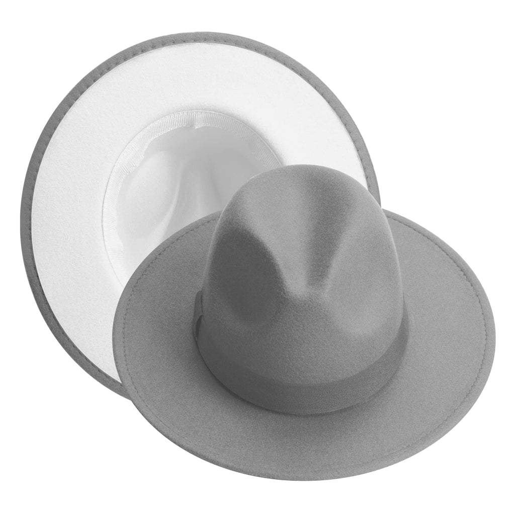 KUJUHA Fedora Hats for Mens/Womens Felt FedoraHats Two Tone Wide Brim Fedora Hats Rancher Hat