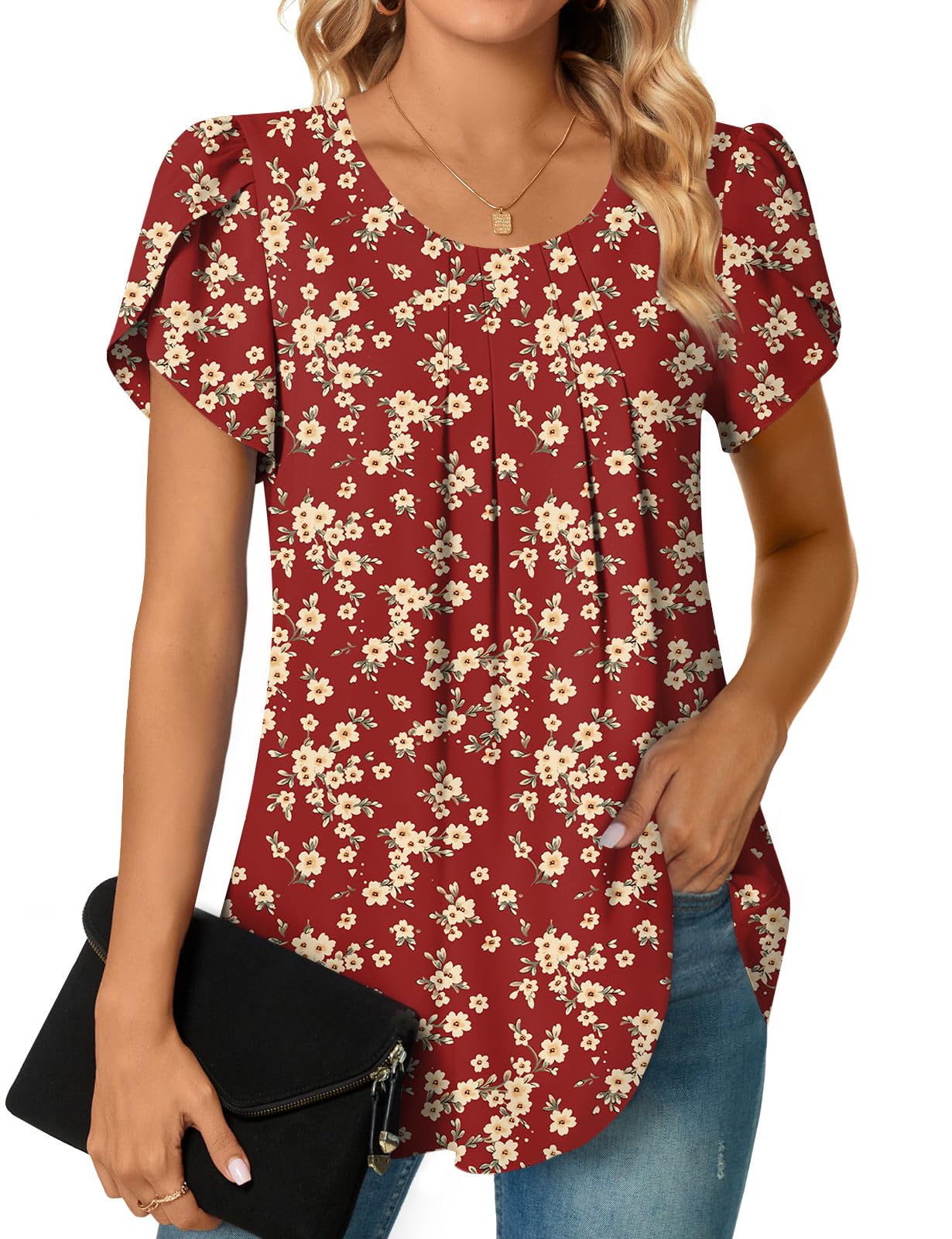 Bestbee Womens Plus Size Tops Dressy Casual Summer Chiffon Blouses Short Sleeve Dress Shirts Business Loose Fit Tunics