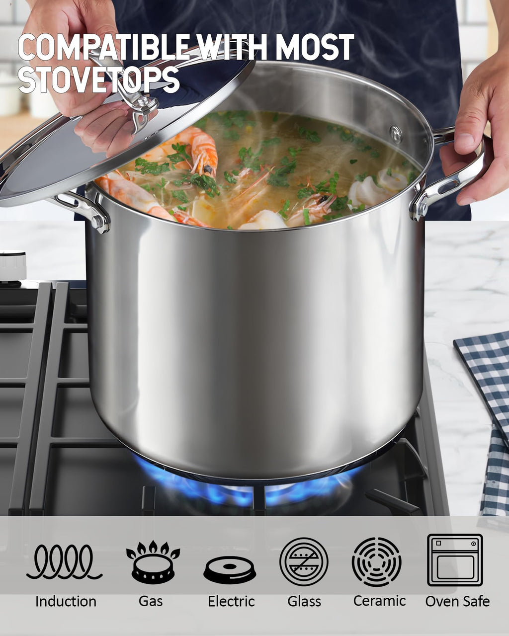 Cooks Standard Classic 6 Quart Stock Pot with Lid, Stainless Steel Dutch Oven