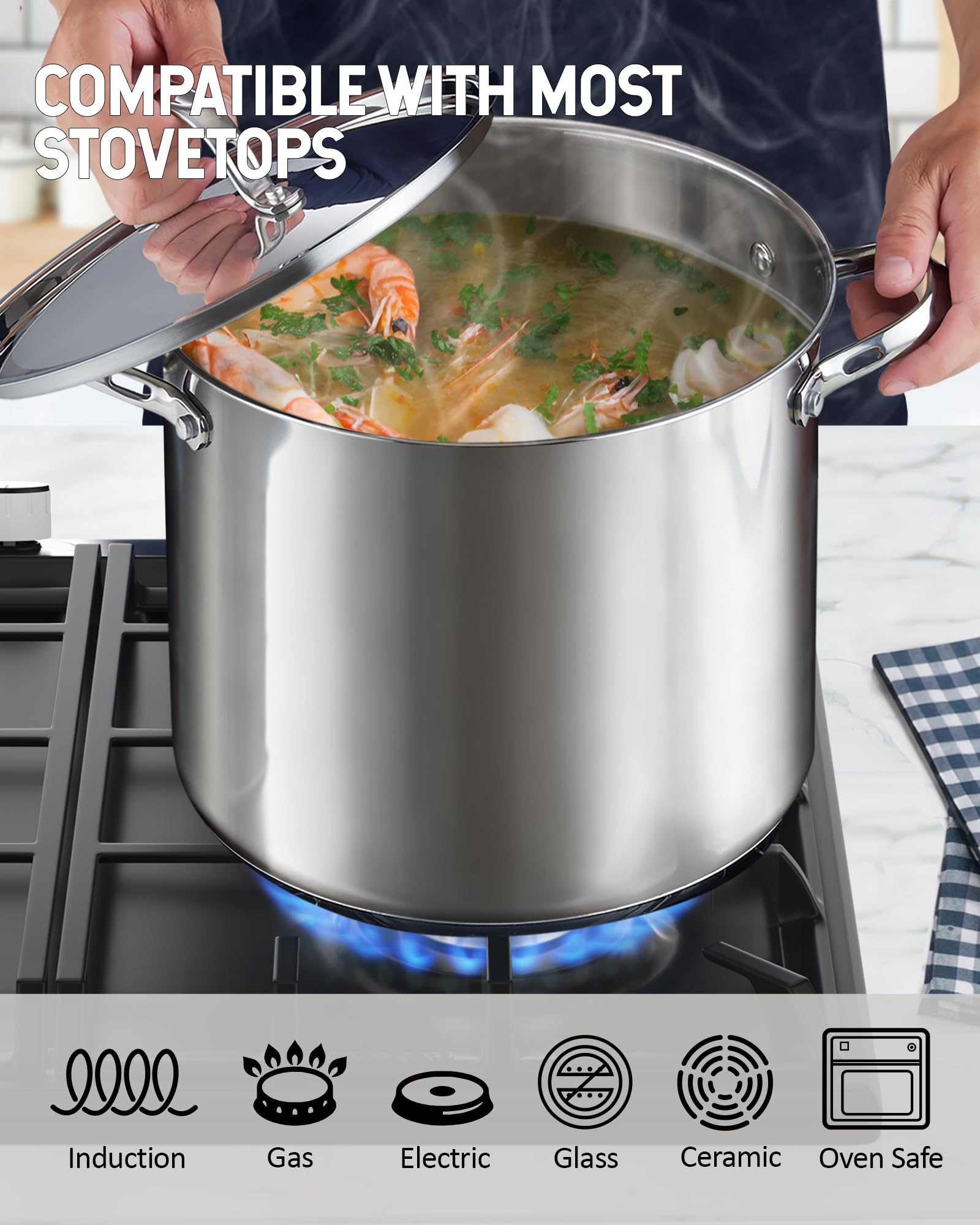 Cooks Standard Classic 6 Quart Stock Pot with Lid, Stainless Steel Dutch Oven