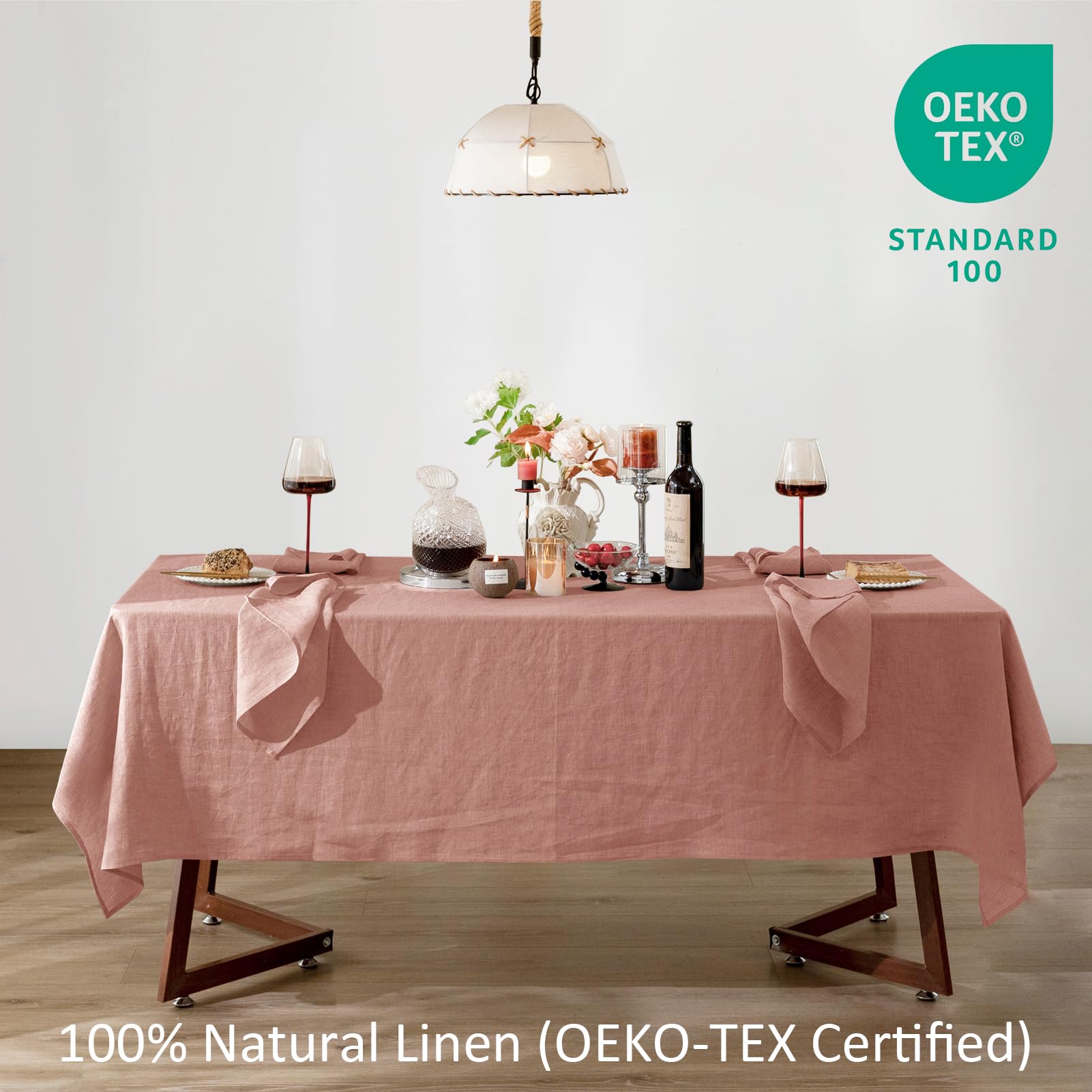 Talasily Linen Tablecloth 100% Pure Linen Table Cloth 60x84 Inches Rectangle Tablecloths Washable Cloths for Kitchen, Dining, Buffet Parties, Holidays, Picnic, Weddings and Restaurants-Caramel
