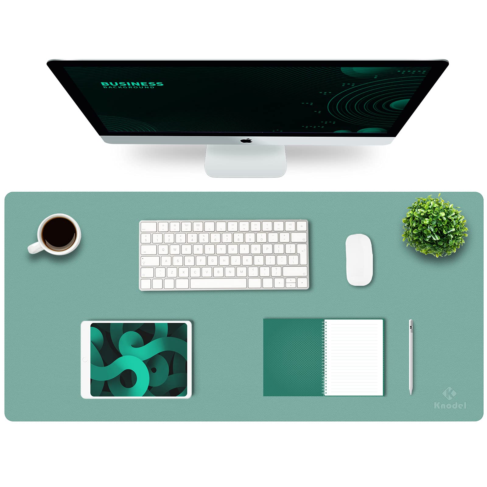 K KNODEL Small Office Leather Desk Mat, Mouse and Keyboard Pad, Computer and Laptop Mat, Desktop Protector and Cover, Writing Pad and Blotter (23.6"x13.8", Black)
